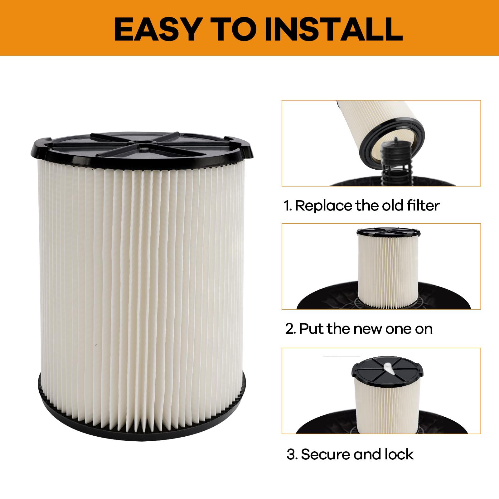 2 Pack Vf4000 Replacement Filter, Standard Wet/Dry Vac Filter Vf4000 Compatible With Ridgid Vacs Wet Dry 5 20 Gal & 6 9 Gal Husk