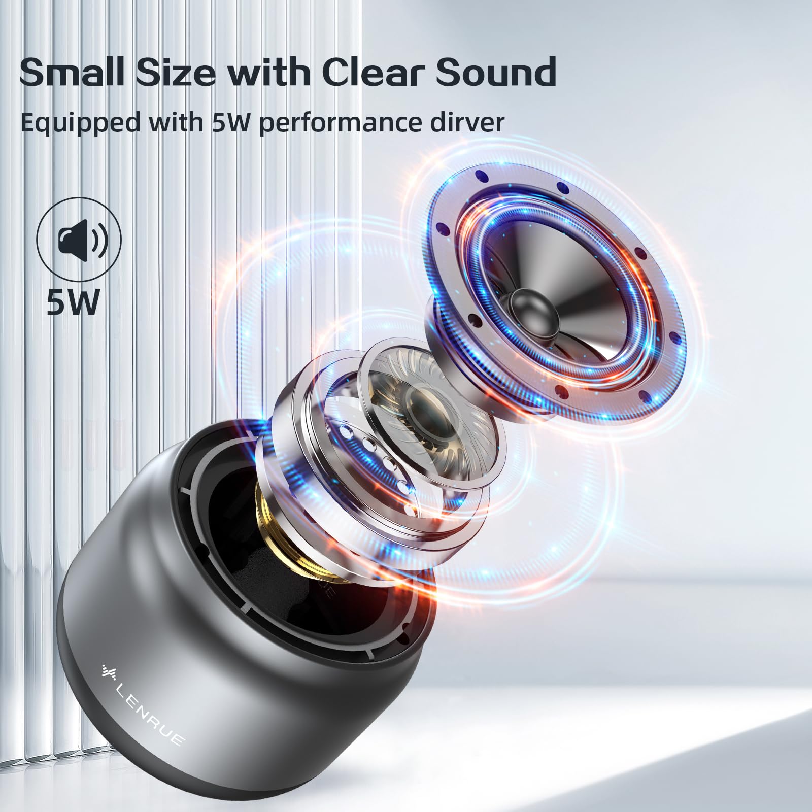 Lenrue Bluetooth Speaker,Small Portable Speakers,Mini Wireless Speaker With 5W Clear Sound,15H Playback Time,Gift For Men/Women/Kids/Boys/Girls,Home And Outdoor Activities (Gray)