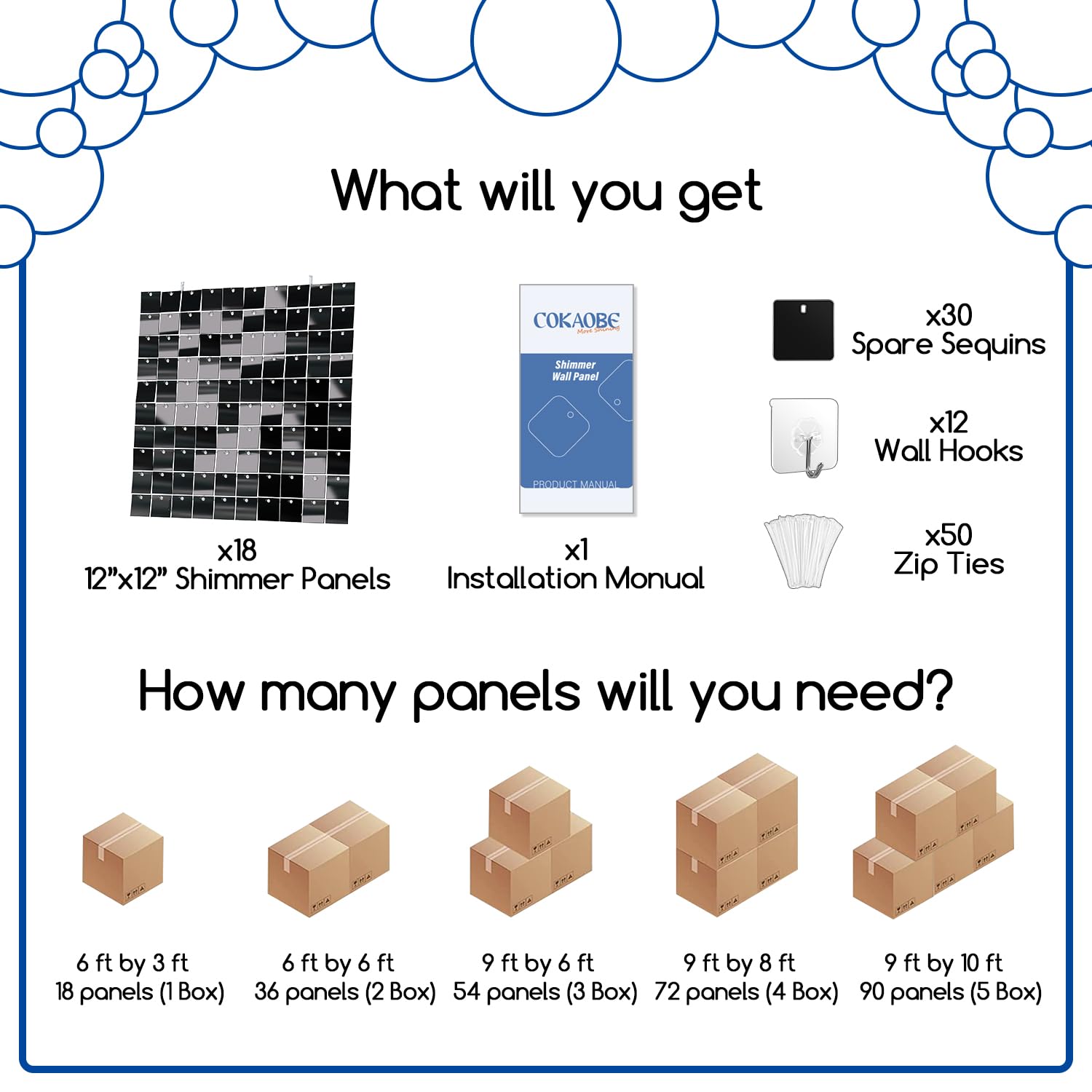 Cokaobe Black Shimmer Wall Backdrop, 18 Pcs Square Sequin Shimmer Backdrop Panel, Photo Backdrops For Birthday, Anniversary, Wed