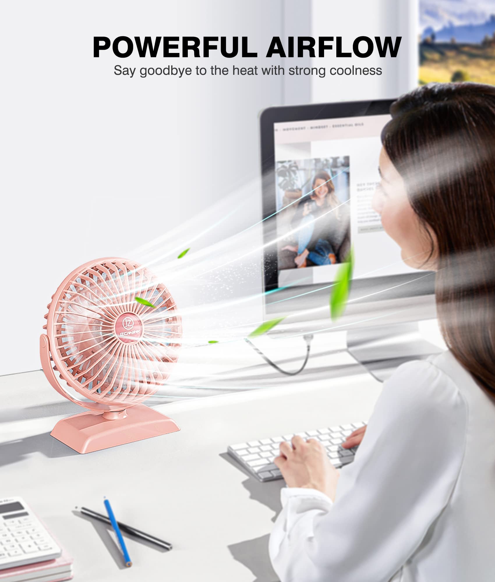 Jzcreater Usb Desk Fan, Usb Fan Mini, 360 Rotation Desktop Fan With 3 Speed, Table Personal Cooling Fan, Quiet Mini Desk Fan, Us