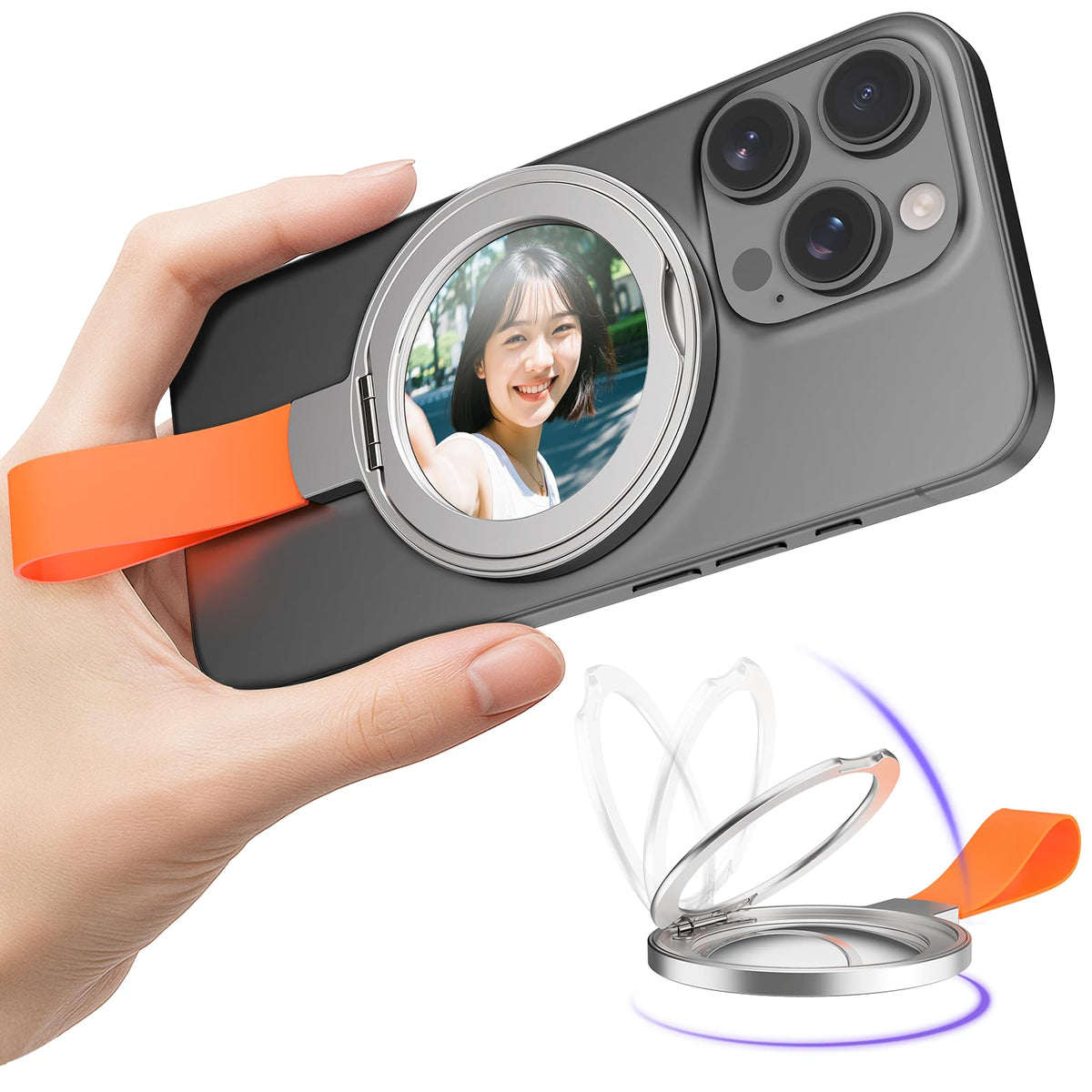 Rear Camera 2.2Inch 360  Rotating Magnetic Bracket Selfie Mirror, For Magsafe Ultra-Thin Phone Convex Mirror, For Iphone 16 15 1
