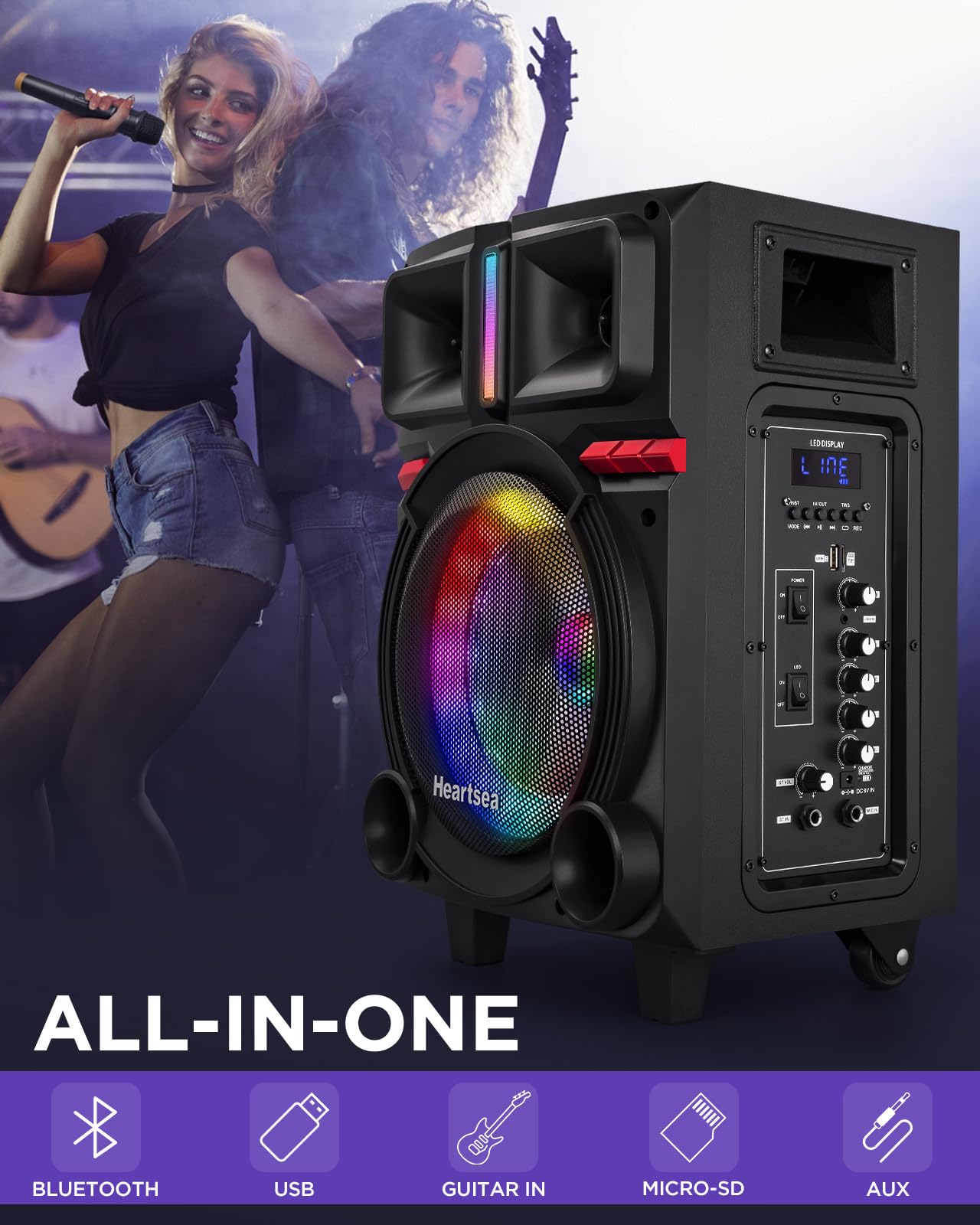 Karaoke Machine With 2 Wireless Microphones For Adults Kids, Portable Rechargable Pa System With Holder, Bluetooth Speaker With