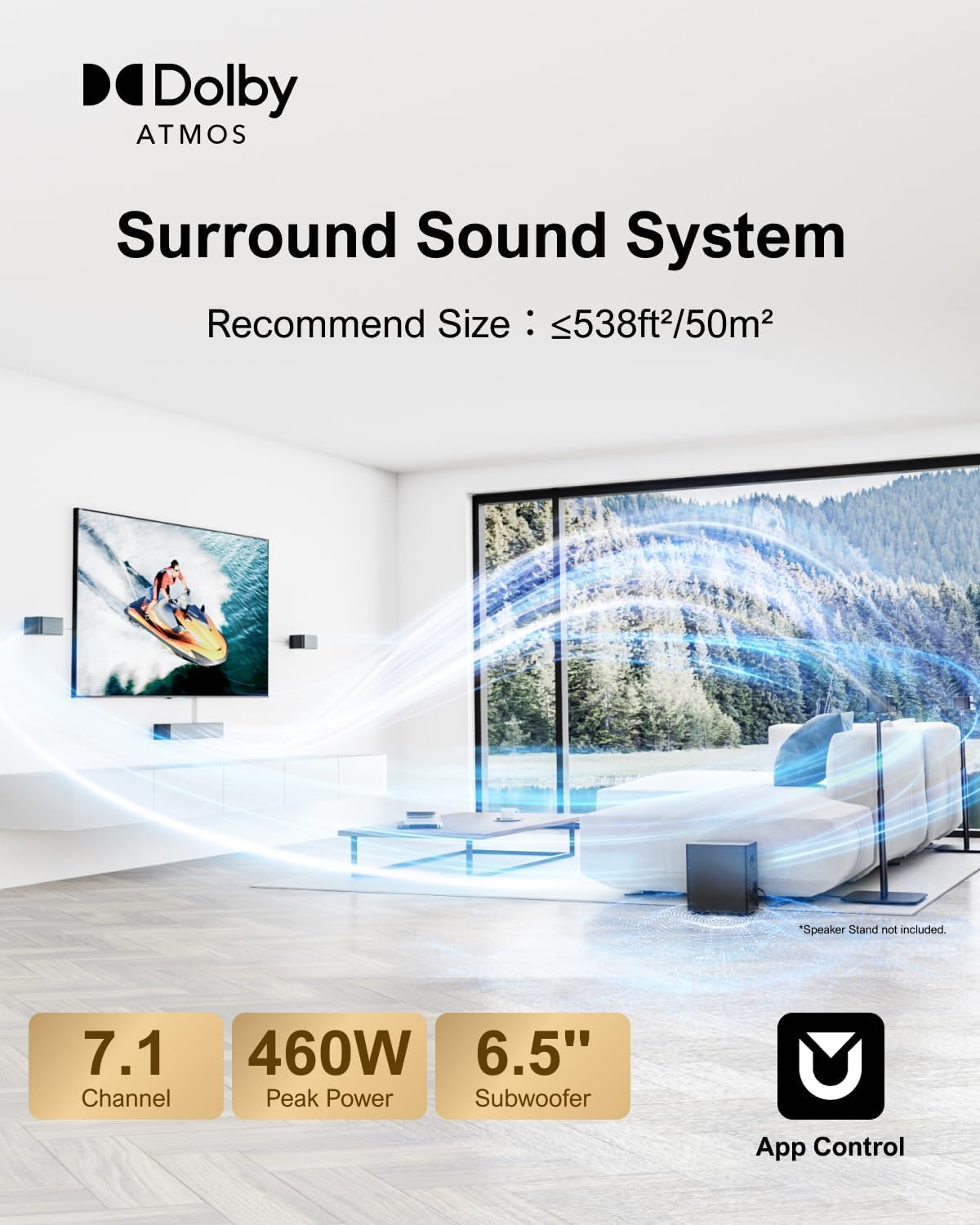 Ultimea 7.1Ch Soundbar With Dolby Atmos, App Control, Surround Sound System For Tv, 4 Wired Surround Speakers, Sound Bar For Tv