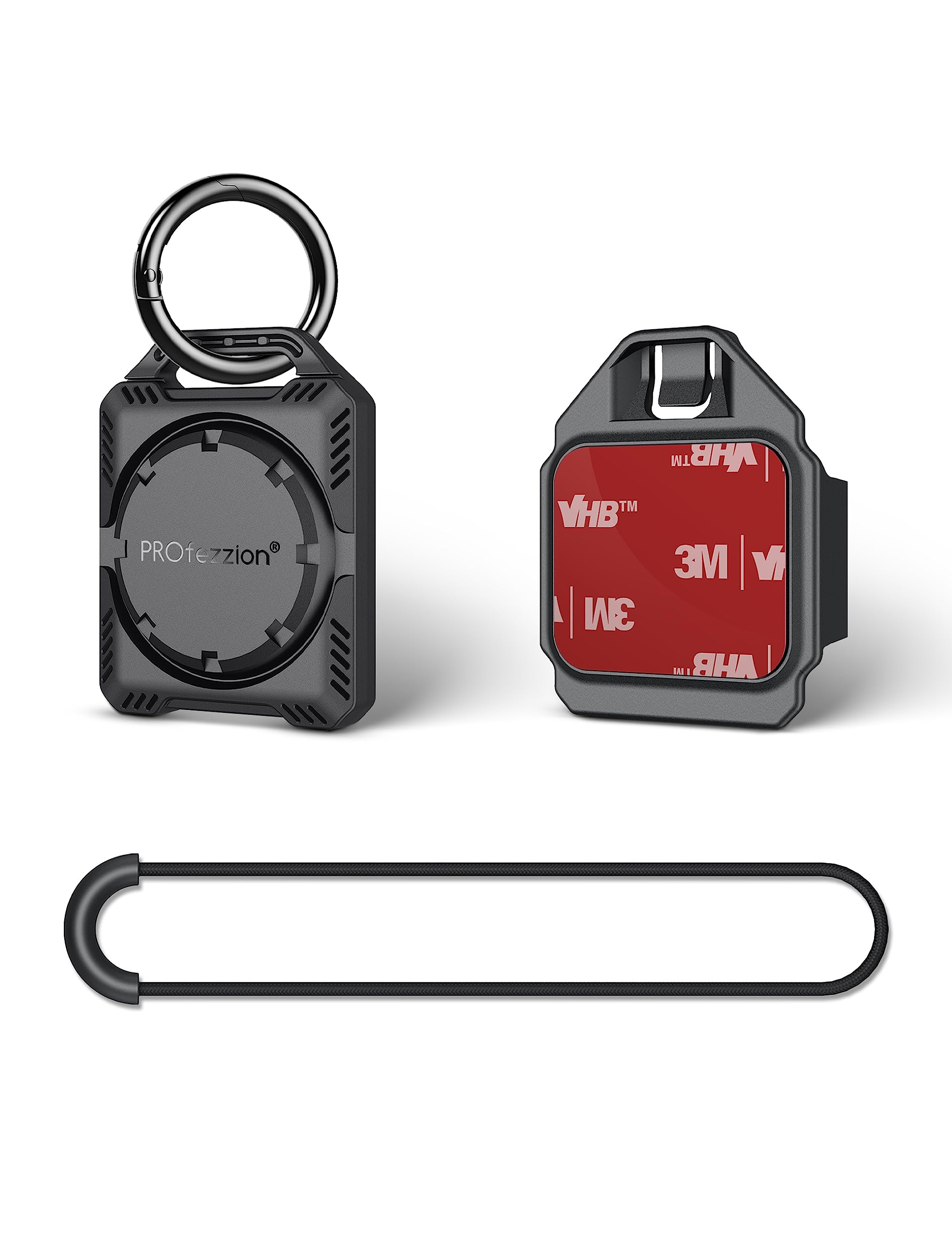 Profezzion Airtag Holder Air Tag Case With Key Ring, Loop Strap And 3M Adhesive Mount For Keychain, Dog Collar, Backpack, Luggag