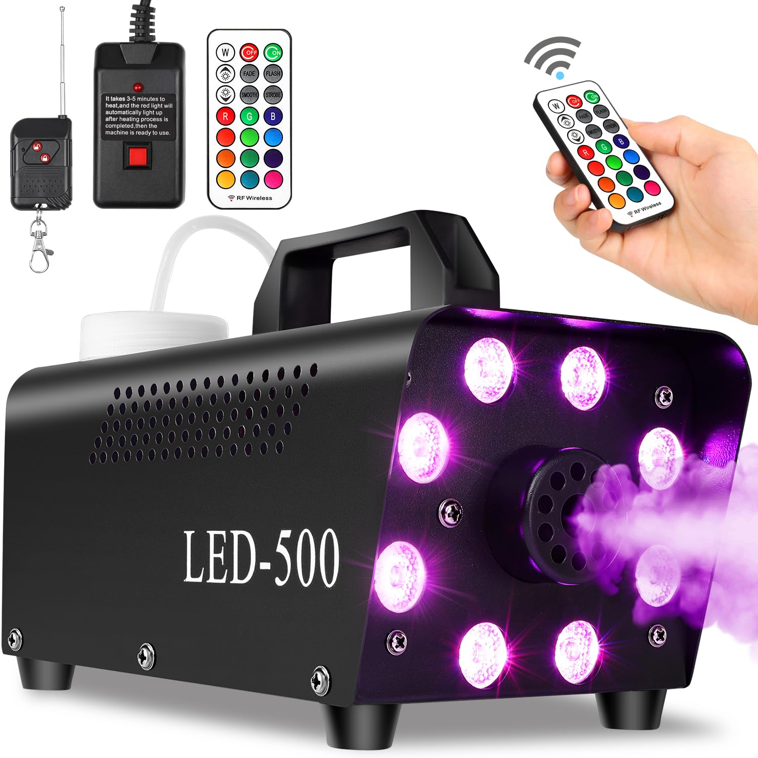 Upgraded Fog Machine Smoke Machine With 13 Colorful 8 Led Lights, 500W And 2000Cfm Fog With Wired Wireless Remote Controls, Perf