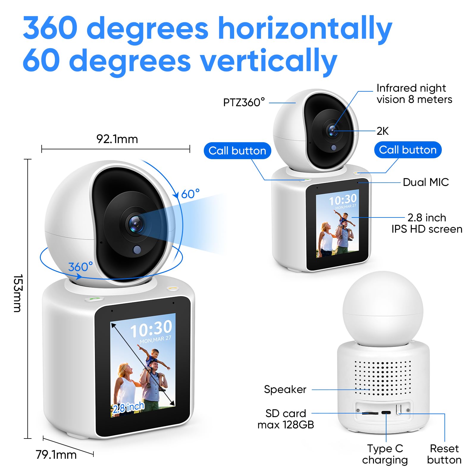 2K Two Way Video/Audio Indoor Camera, Child/Elder/Dog/Pet Camera With Phone App, 2K Home Security Camera With Pan Tilt, Night Vi