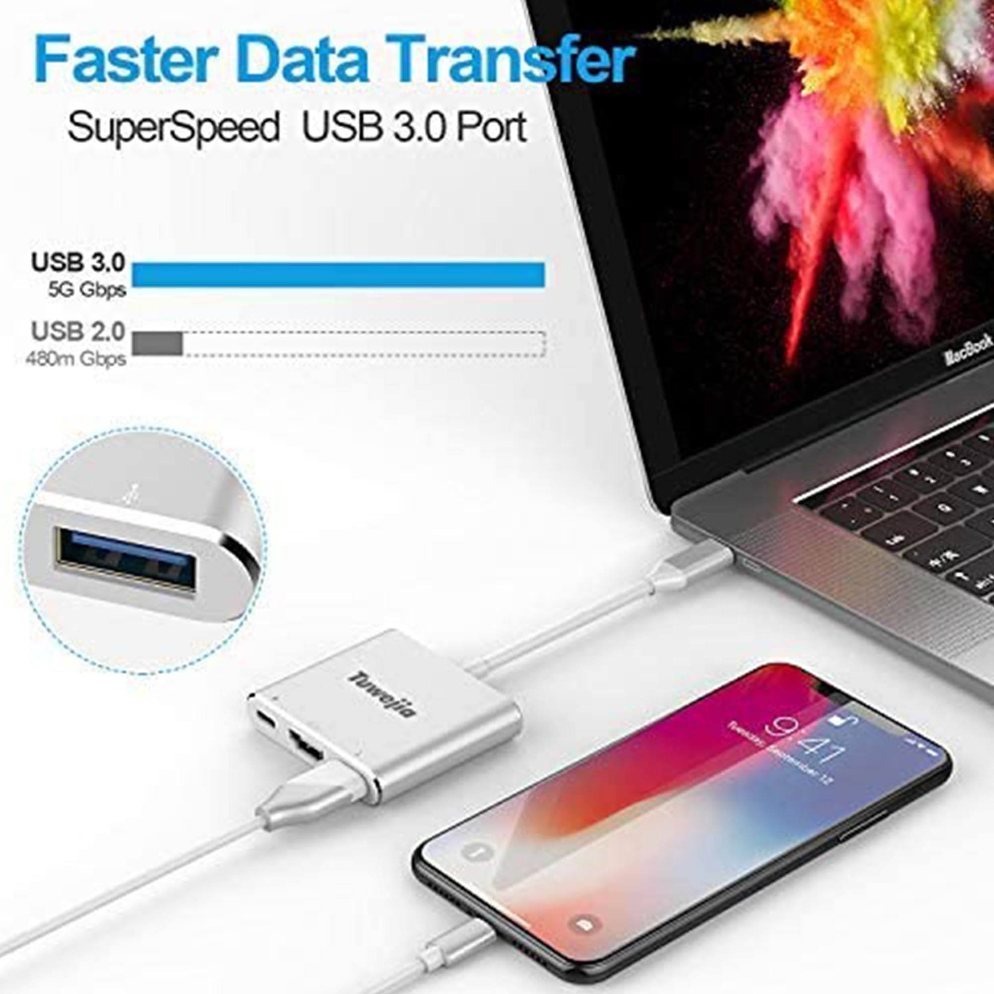Tuwejia Usb C To Hdmi Multiport Adapter Usb 3.1 Gen 1 Thumderbolt 3 To Hdmi 4K Video Converter /Usb 3.0 Hub Port Pd Quick Chargi