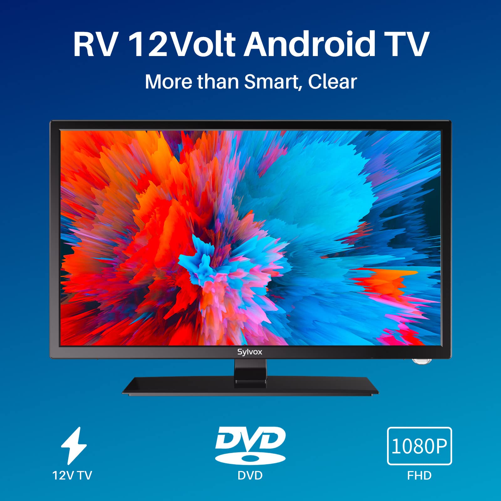 Sylvox 27 Inch Rv Tv, 12 Volt Tv Built In App Store And Dvd Player, Smart Tv Support Wifi Bluetooth, Ac/Dc Powered, Android Syst