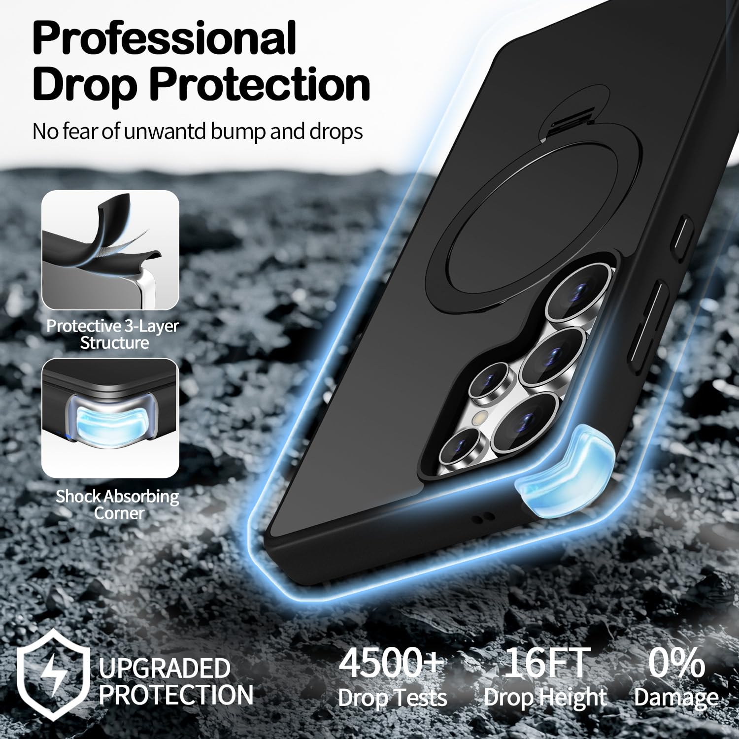 3-In-1 [360 Spin Stand+Magnetic+Ring Holder] Case For Samsung Galaxy S24 Ultra Fit For Magsafe, Military Grade Protective, Trans