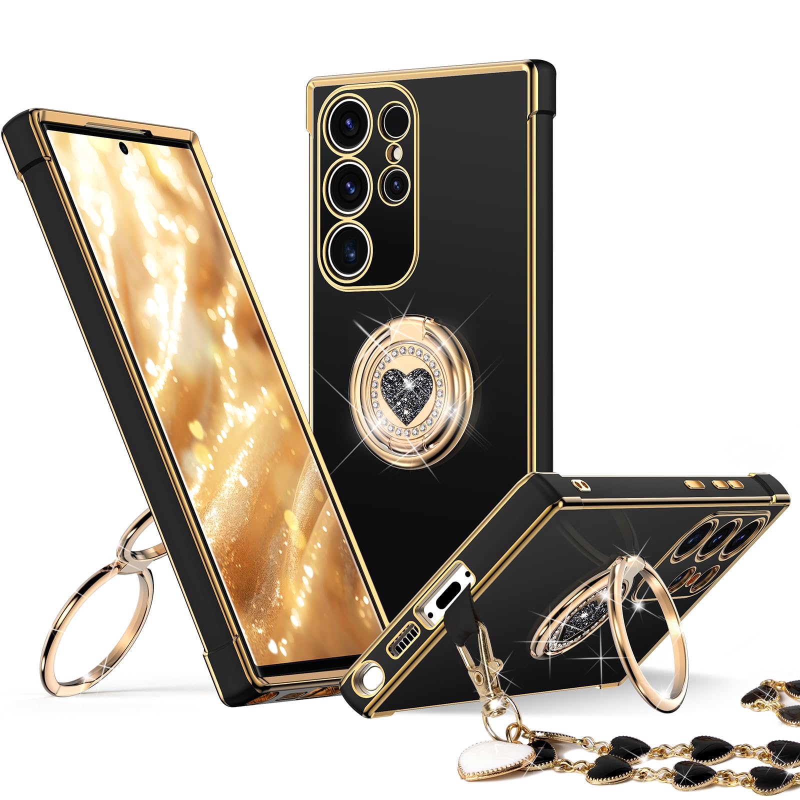 Xyz For Galaxy S23 Ultra Case With Stand, For Samsung Galaxy S23 Ultra Case With Double Ring, Women Girls Bling Luxury Phone Cas