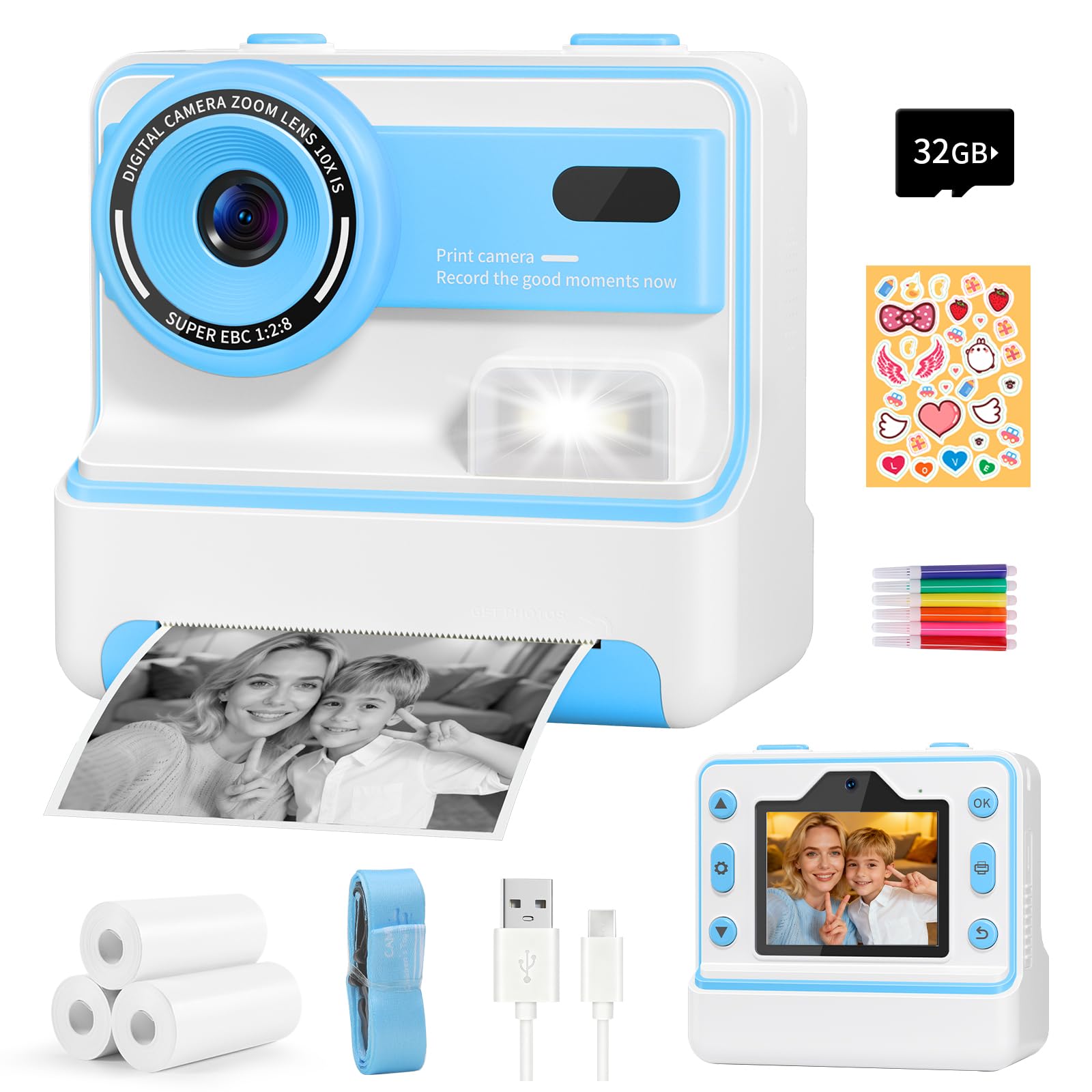 Kids Camera Toys for Boys: Instant Print Camera Christmas Birthday Gift for Boys Girls 2.4in Screen Dual Lens 1080P Digital Came