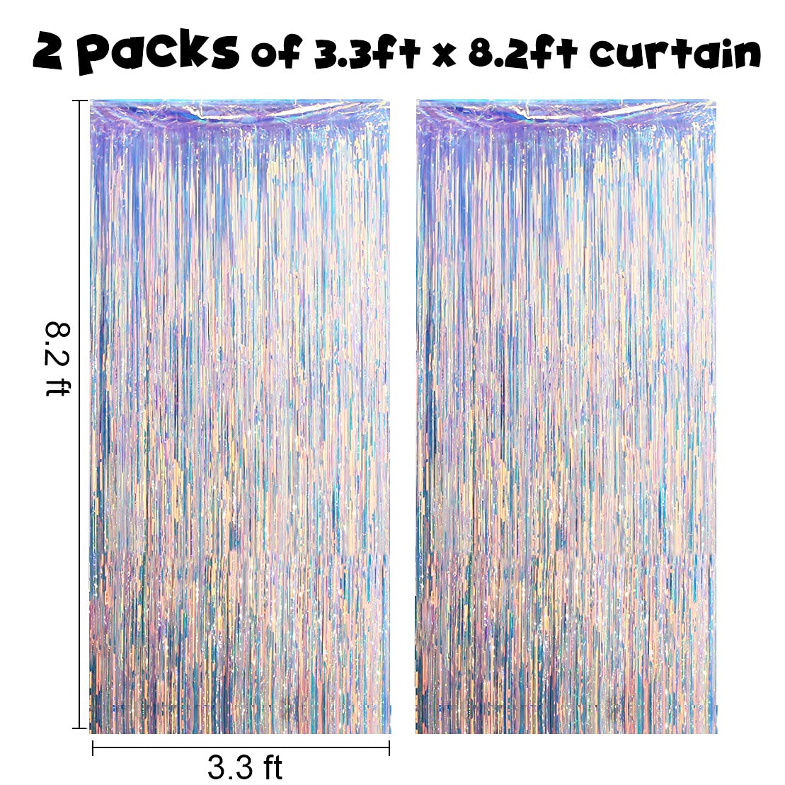Gorgeous Holographic Party Backdrop Curtains   6.5X8.2 Feet, Pack Of 2 | Iridescent Colorful Fringe Curtain With Non Marking Tap