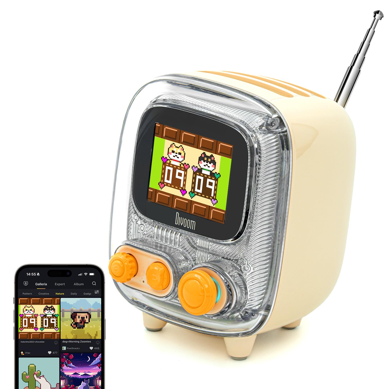 Divoom Tiivoo 2 Fm Radio Bluetooth Speaker With Alarm Clock,Pixel Art Retro Mini Small Cute Wireless Speaker,Vintage Decor Suitb