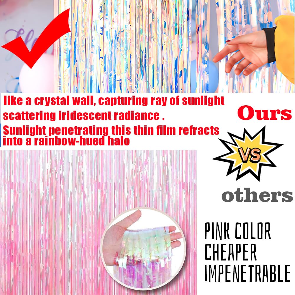 Lilf Gorgeous Holographic Iridescent Fringe Curtain   2 Pack Of 8.3Ft X 3.3Ft Tinsel Streamer For Wedding Birthday Party Bridal/