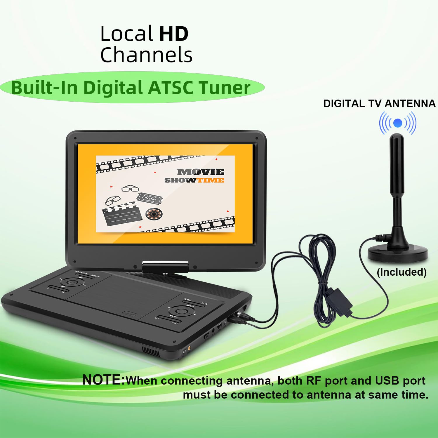 Feihe 16.5'' Inch Portable Tv/Dvd Player Combo With 14'' Hd Swivel Led Screen And Digital Tuner,Hdmi Input, Built In Battery, Du