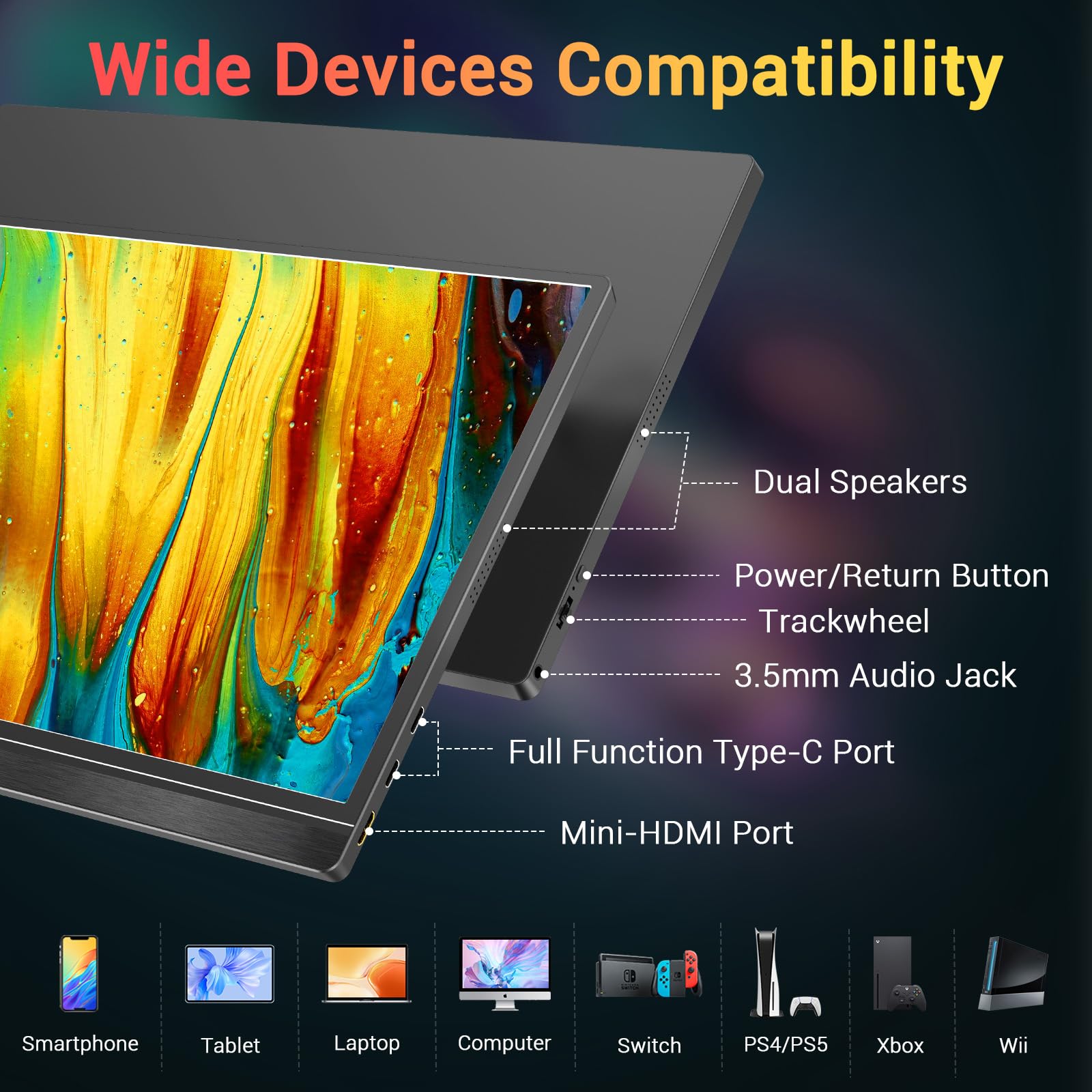 Kyy Portable Monitor 15.6'' Fhd 1080P Usb C Hdmi Gaming Monitor Ultra Slim Ips Display W/Smart Cover & Speakers, Plug&Play, Exte