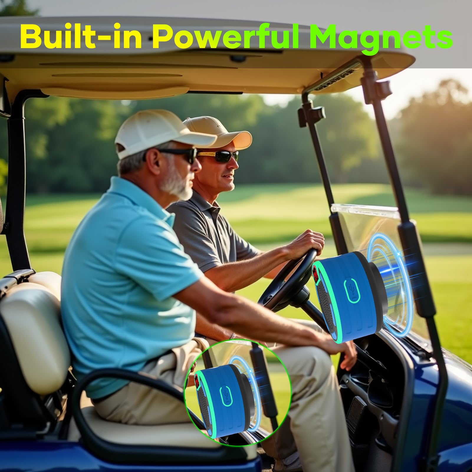 Basspal Magnetic Golf Cart Speaker, Ipx7 Waterproof Bluetooth Speaker With Led Display, Shockproof, Loud Stereo Sound, Golf Cart