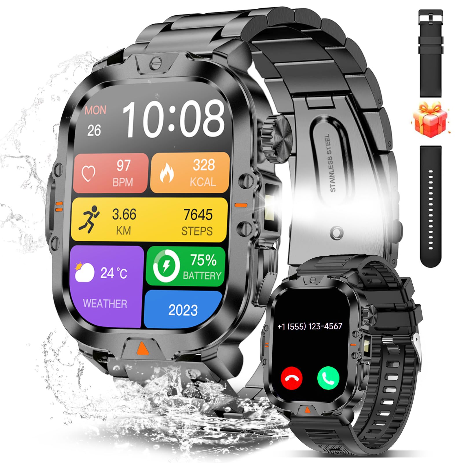 Bruboses Smart Watch For Men Military Answer/Make Call 2.01 '' Display 170+ Sports Modes Fitness Smart Watch Ip68 Waterproof 30 