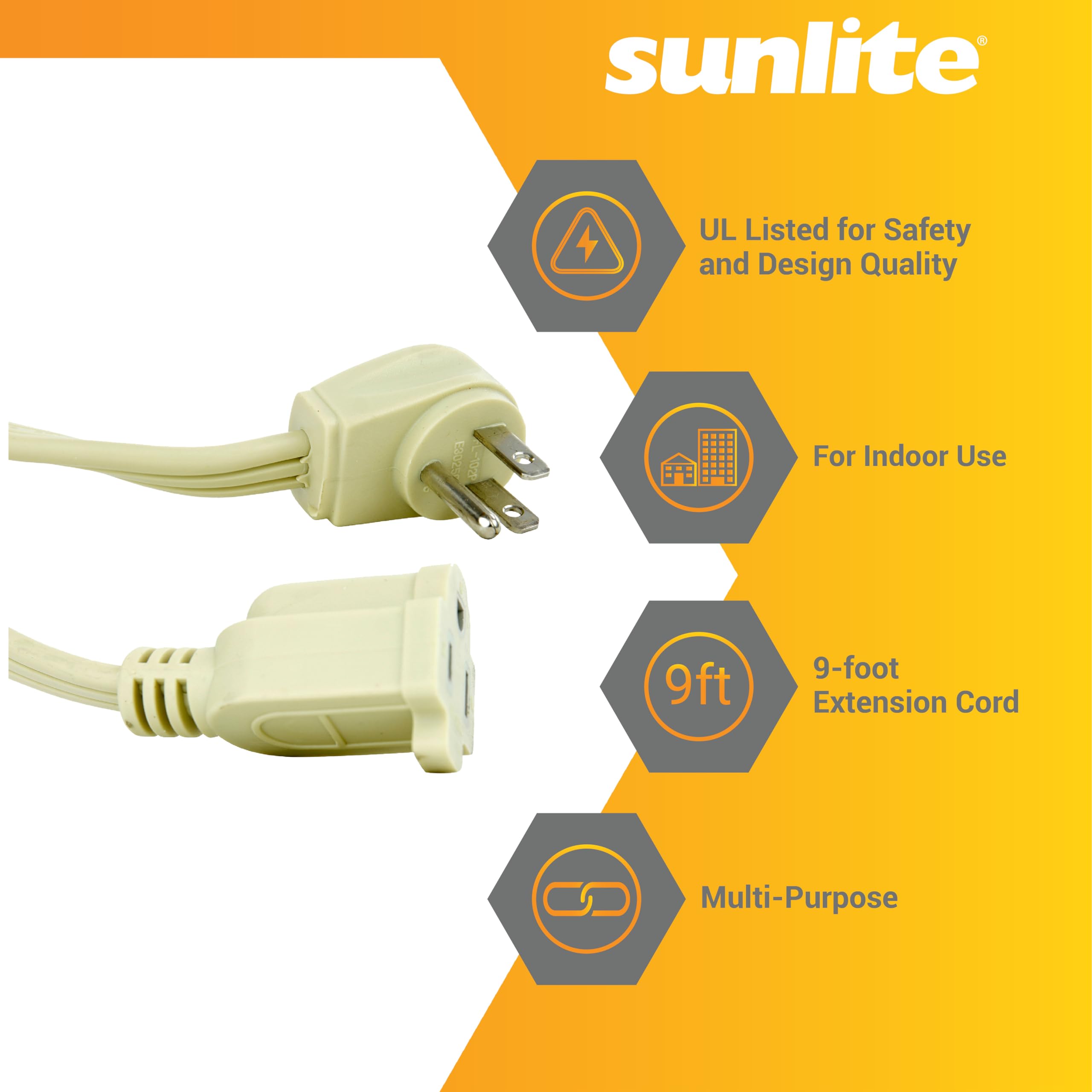 Sunlite 04145 Su Ex3/Ap Short Medium Duty 3 Foot Appliance Extension Cord, Three Prong, 14/3 Gauge, 15 Amp, Beige Cord, Grey