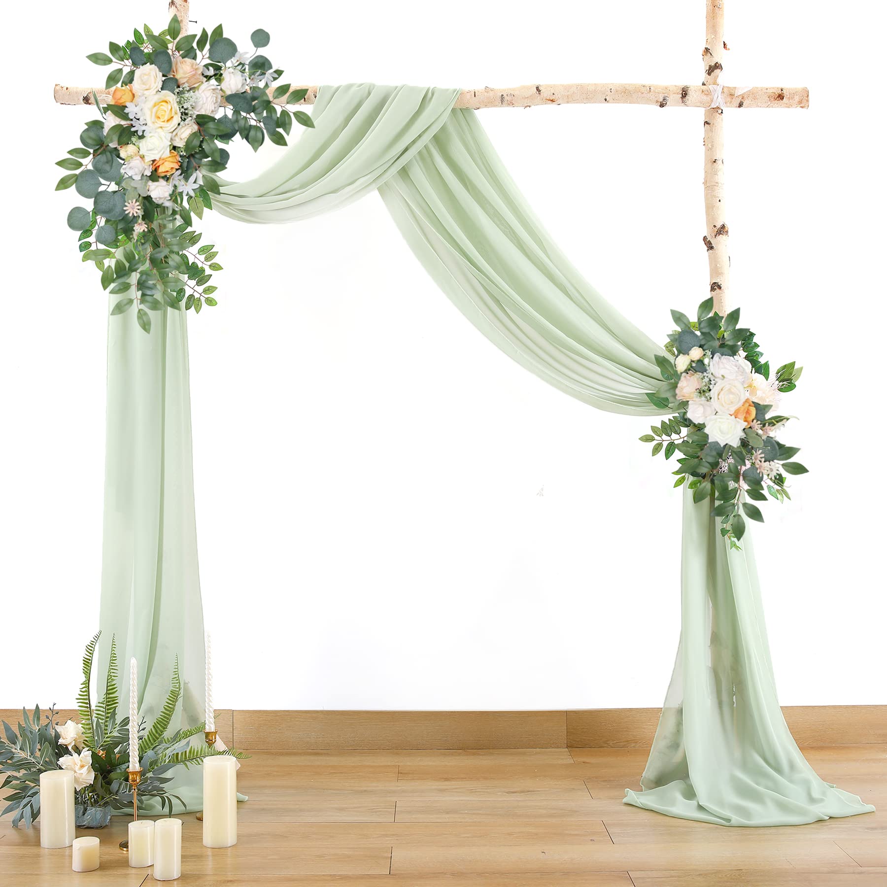 Wedding Arch Draping Fabric,1 Panel 18Ft Sage Green Wedding Arch Drapes Chiffon Fabric Drapery Wedding Arch Decorations For Cere