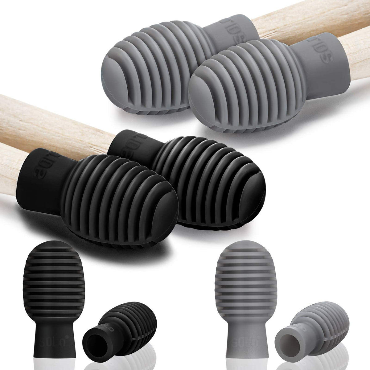 8 Pieces Drum Mute Drumstick Silent Tip Drum Dampener Accessory Rubber Practice Percussion Tips Mute Replacement Drum Practice Tips (Black And Grey)