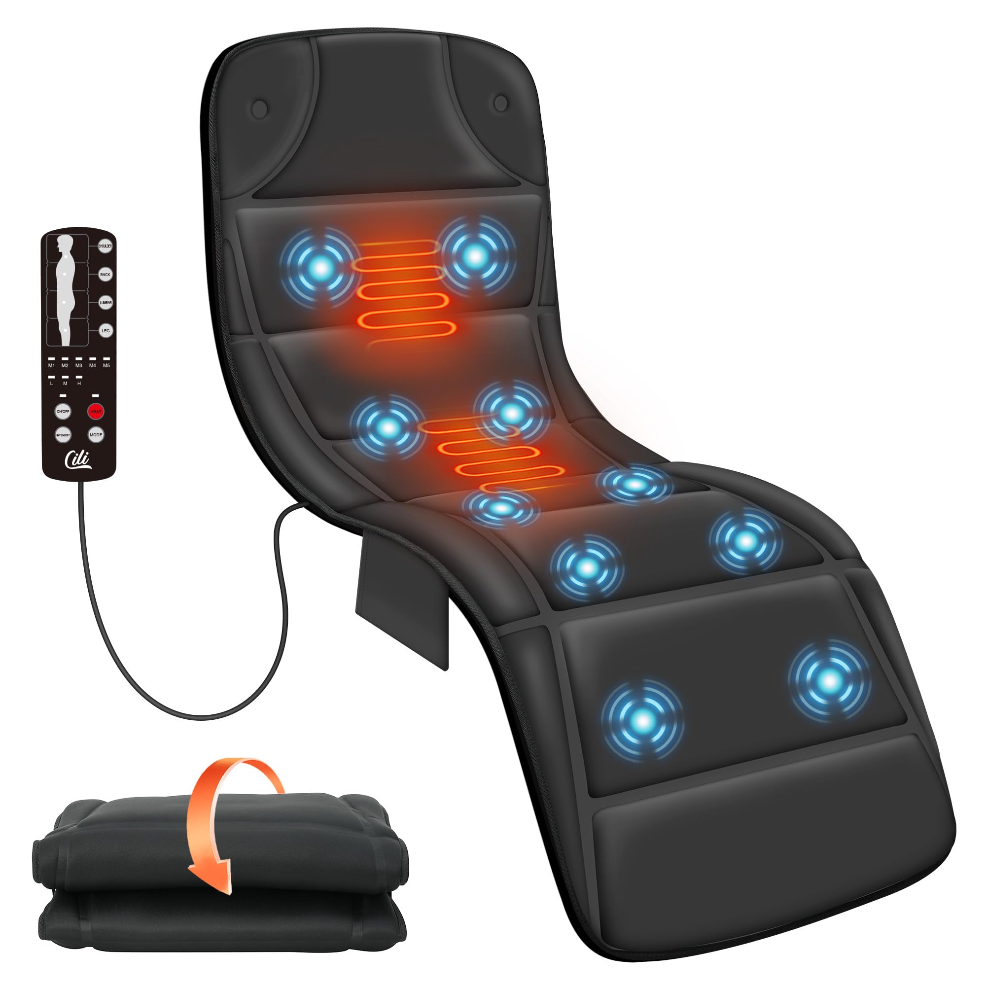 CILI Massage Mat Full Body,Massager Chair Pad,10 Vibration Motors & 5 Massage Modes,Back Massager for Bed,Massage Mattress Pad f