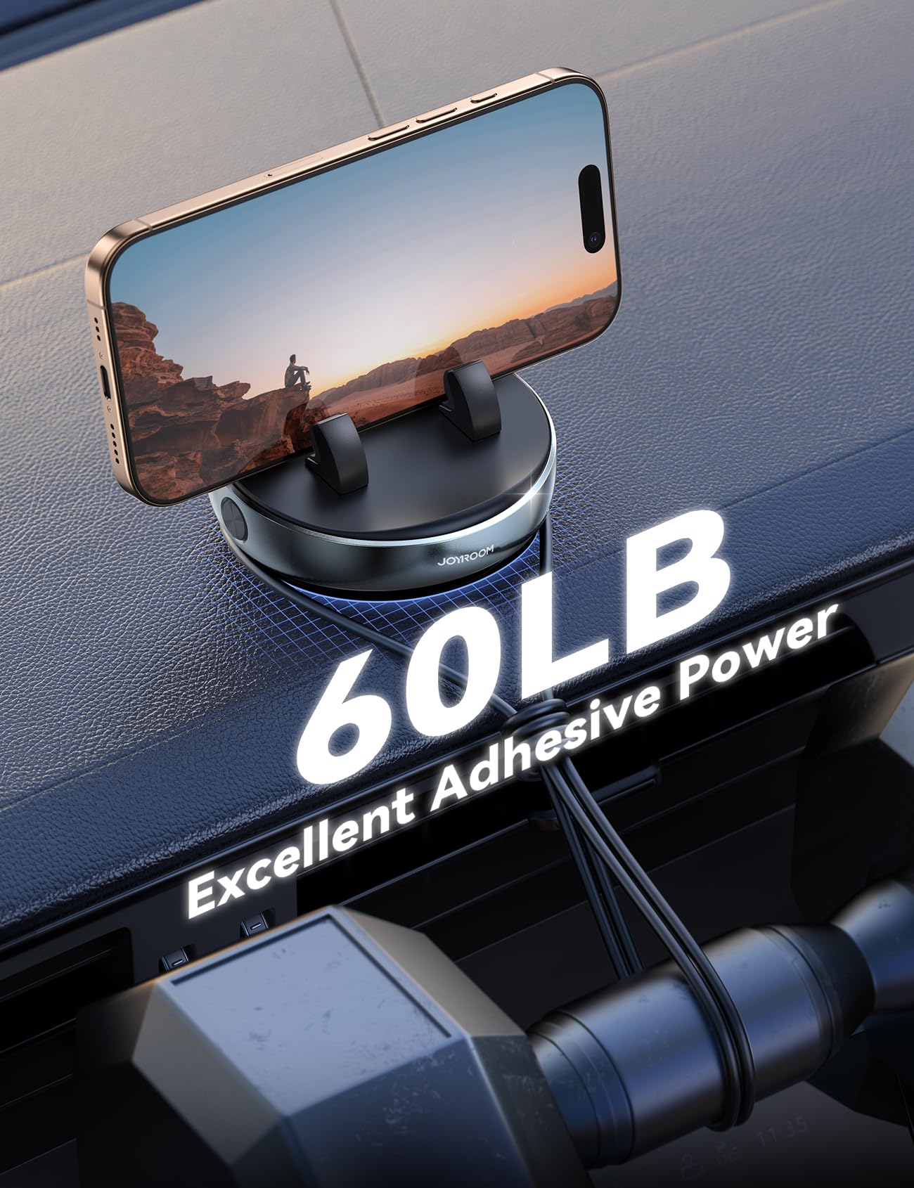 Joyroom Car Phone Holder, [Adjustable Spring Design] Dashboard Cell Phone Holder With Non-Slip Silicone, 360 Rotatable & Vertica