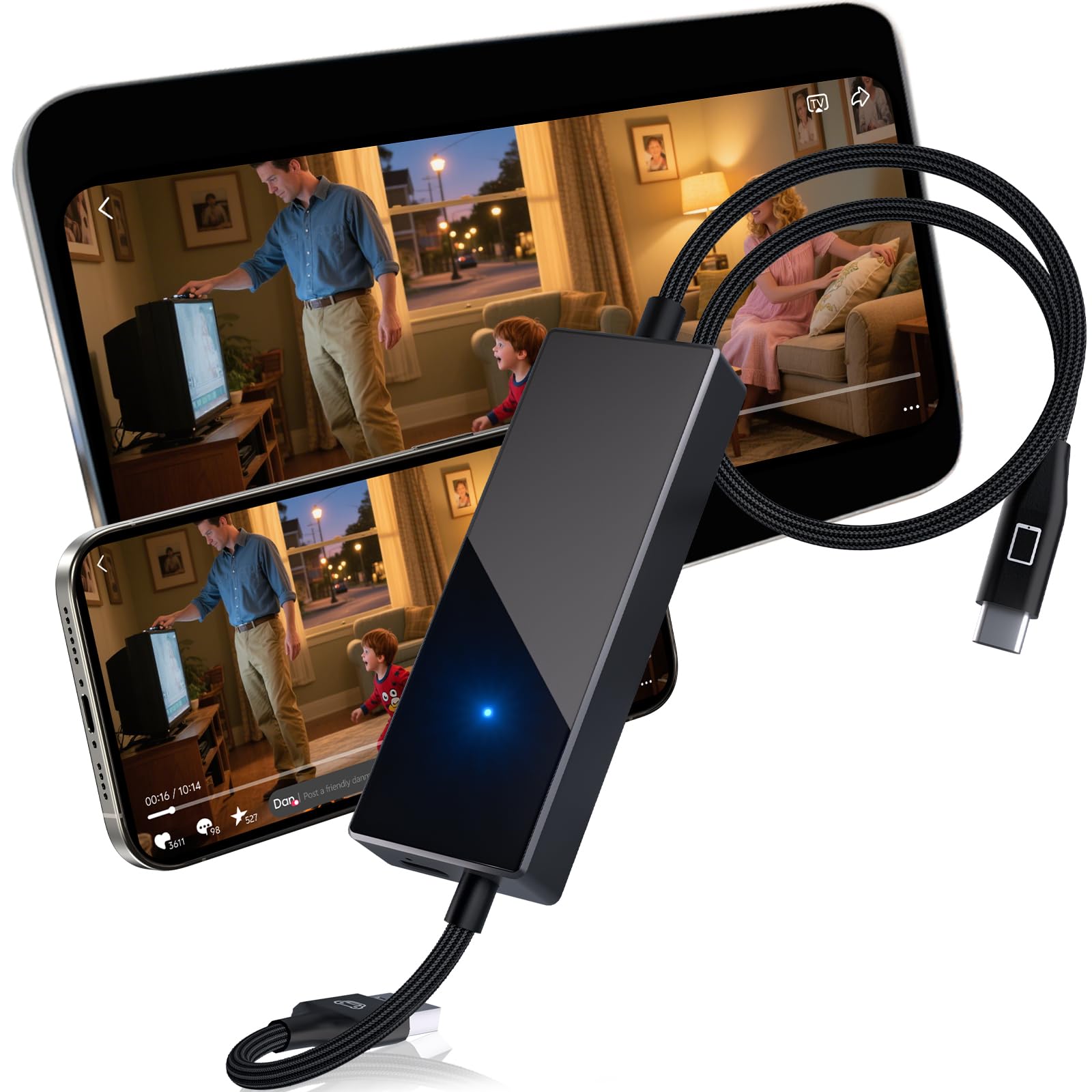 Wireless CarPlay Adapter with Video Control, Mirror & Swipe via Car Touchscreen, Bi-Directional Mirroring, Dual Modes, Plug & Pl