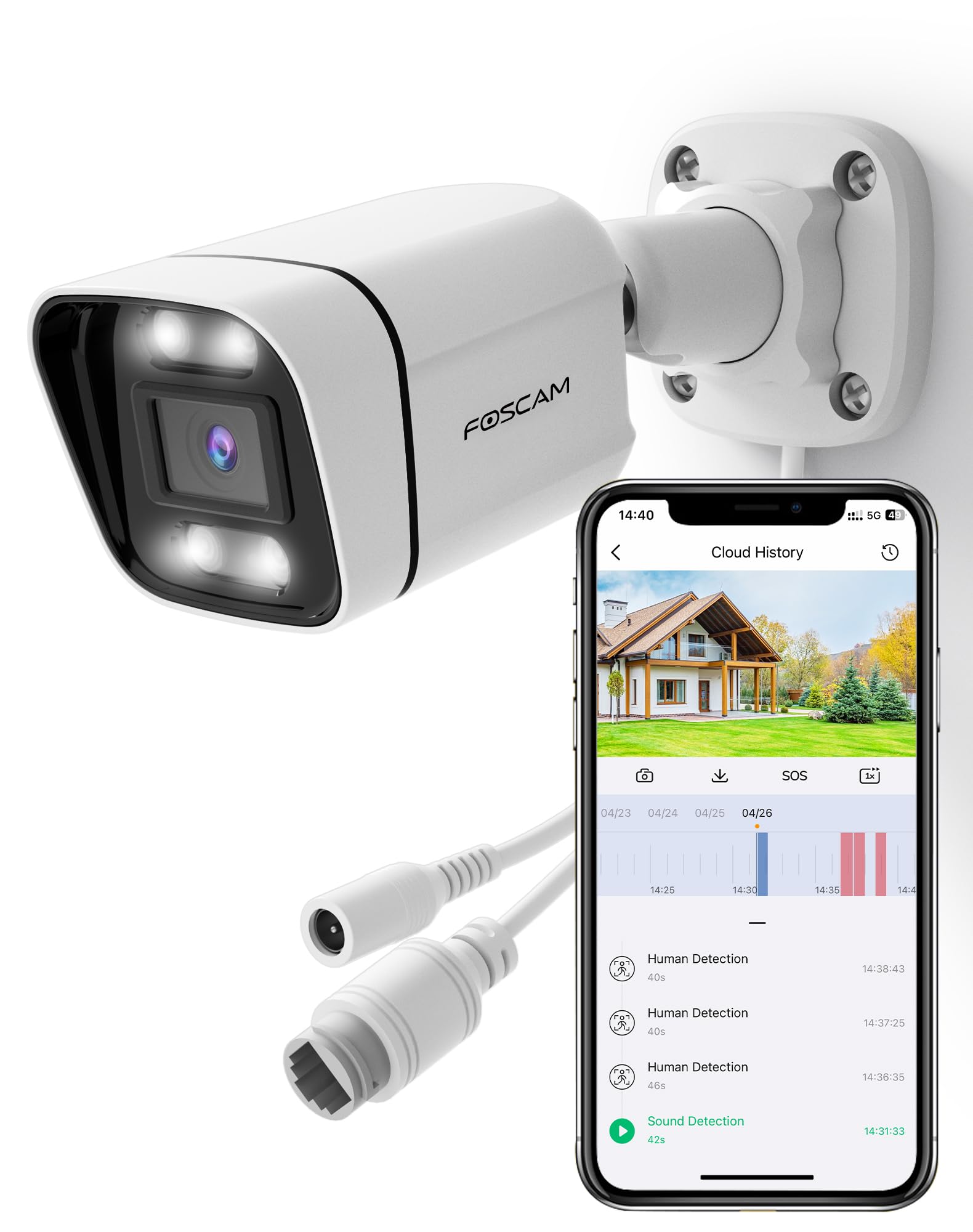 Foscam 3K 5Mp Outdoor Security Ip Poe Camera, V5Ep Home Security Surveillance Camera With Ai Detect Human/Vehicle,66Ft Color Night Vision,2 Way Audio,Motion Alert,Spotlight & Siren Alarm,120� Fov,Ip66