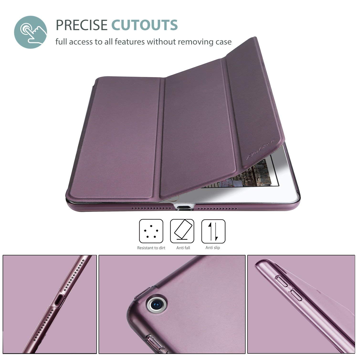 Procase Smart Case For Ipad 9.7 Inch Ipad 6Th/5Th Generation Case 2018 2017(Model: A1893 A1954 A1822 A1823), Ultra Slim Lightweight Stand Case With Translucent Frosted Back Smart Cover  Purple