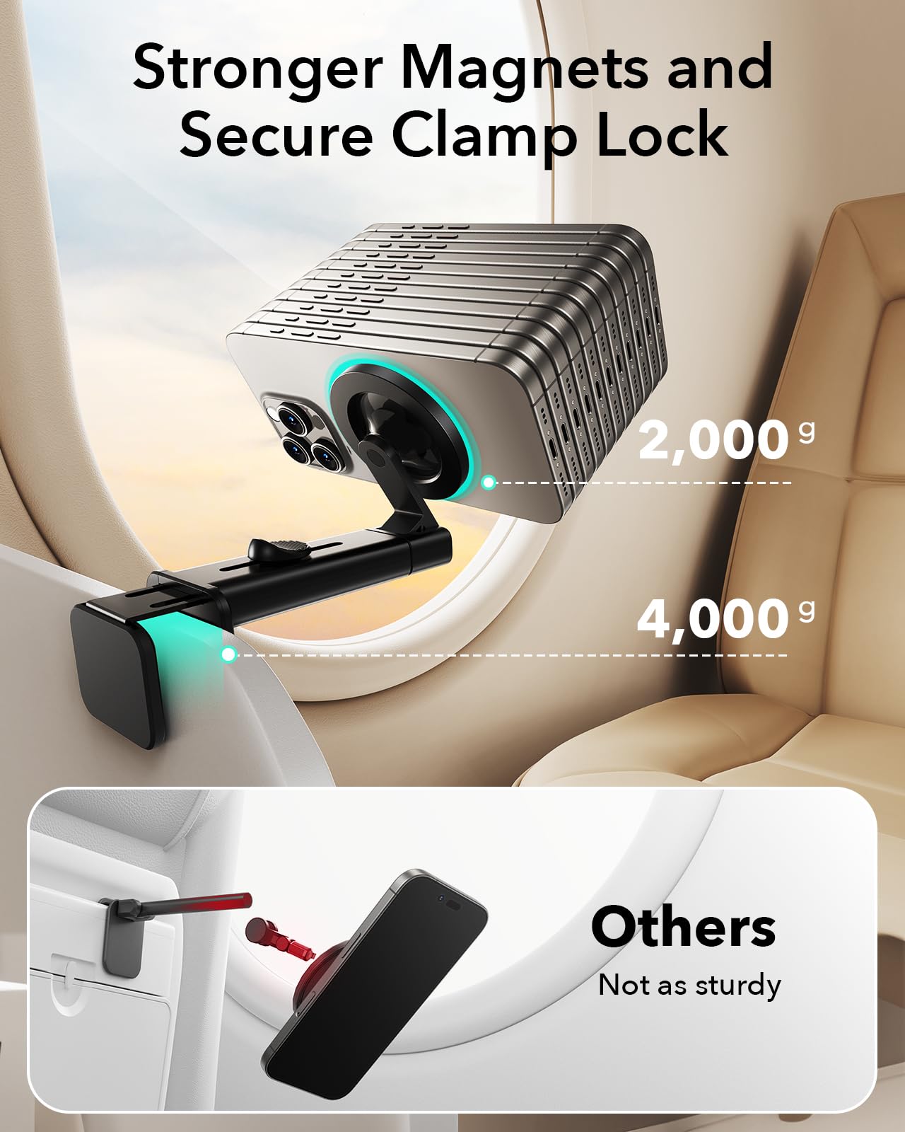 Esr For Magsafe Airplane Phone Holder,2 Pack, Airplane Travel Essentials, Portable Travel Phone Holder, Magnetic Plane Phone Hol