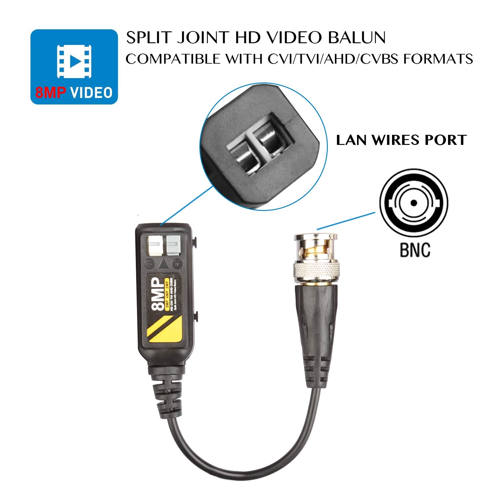 Heneng 20 Pairs Video Balun Connectors Passive Ahd/Tvi/Cvi/Cvbs Signal Transceivers Max. 8Mp Compatible With 720P/960P/1080P/3Mp