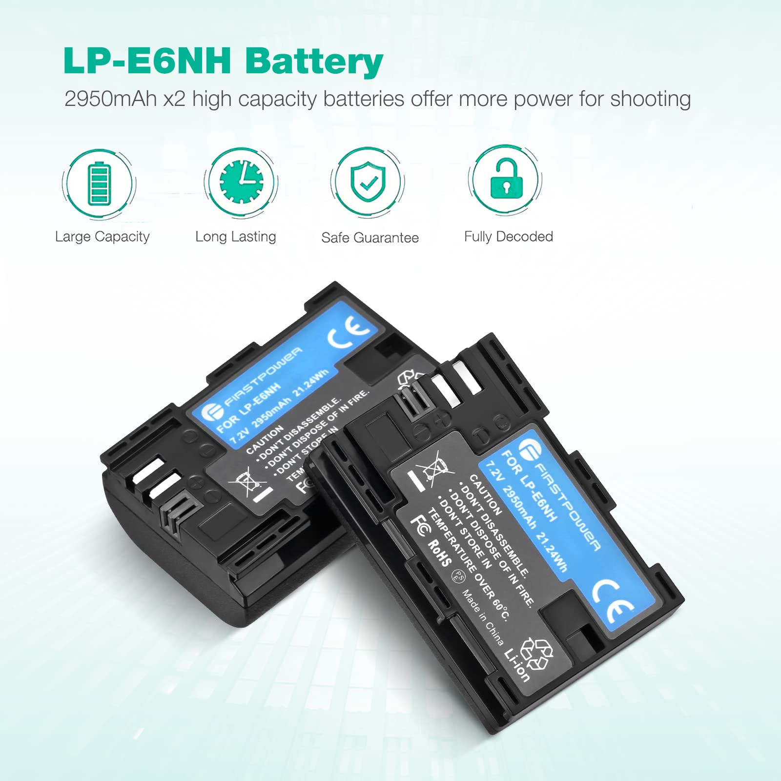 Firstpower Lp E6Nh Battery And Usb Dual Charger Compatible With Canon Eos R, R5, R6, 5D Mark Ii Iii Iv, 5Ds, 6D, 6D Mark Ii, 7D,