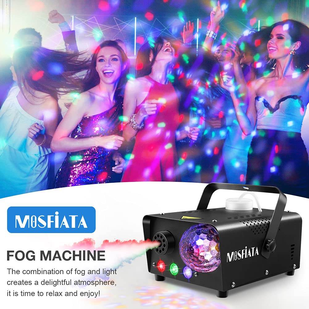 Mosfiata Fog Machine With Disco Ball Lights 600W Smoke Machine With Rgb Led Lights, 2300 Cfm Spray, Remote Control, Perfect For