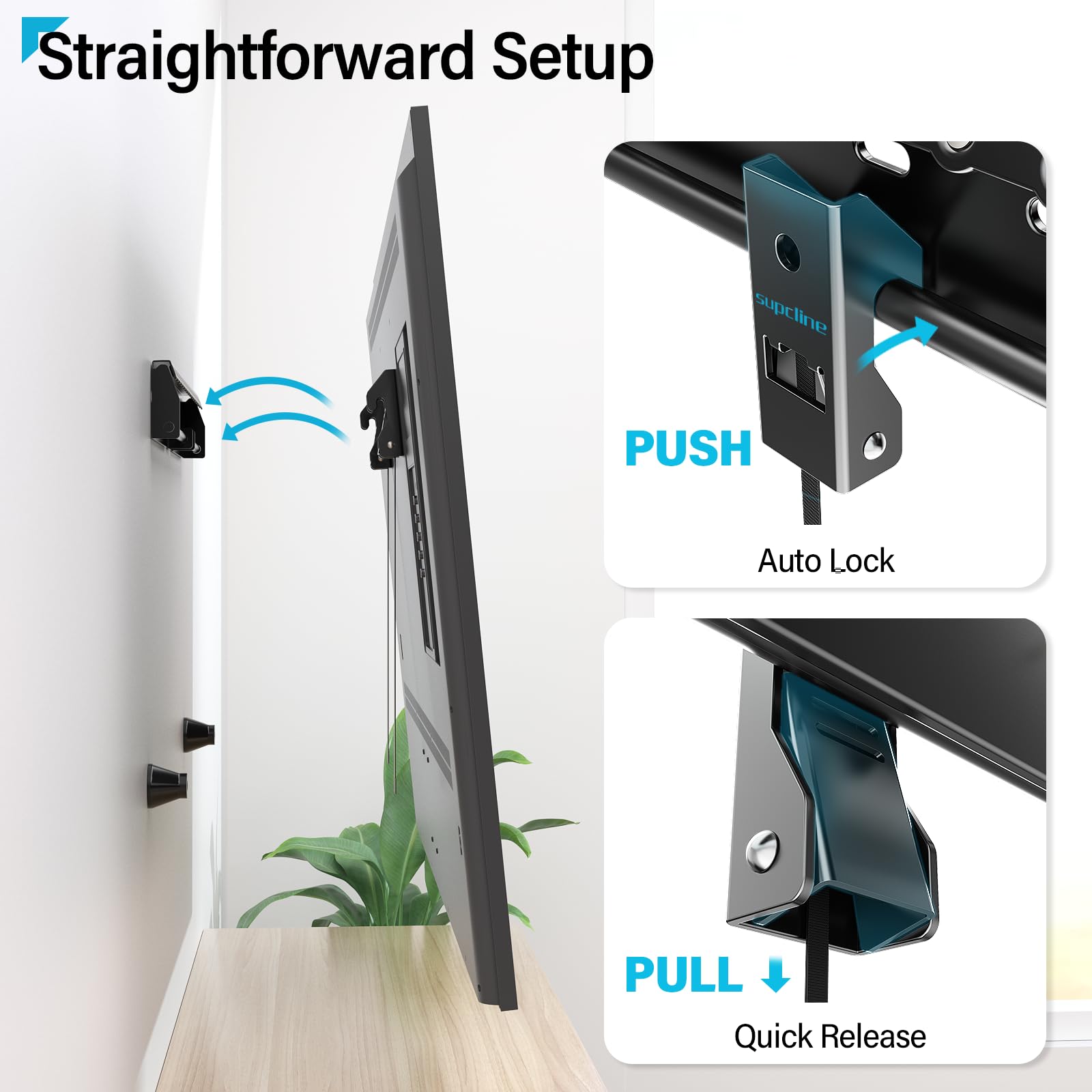 Supcline Studless Tv Wall Mount For 26 65 Inch Tv Up To 154 Lbs, No Stud Drywall Tv Mount With Max Vesa 400X400Mm, No Drill Low