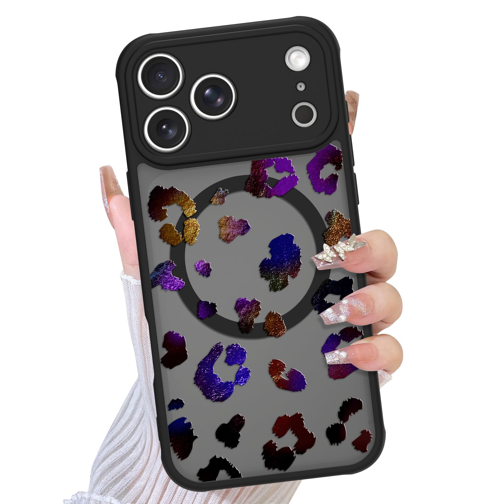 TEAUGHT Compatible with iPhone 17 Pro Case Support for MagSafe Cute Pattern Iridescent Leopard Print Cheetah Camera Protection M