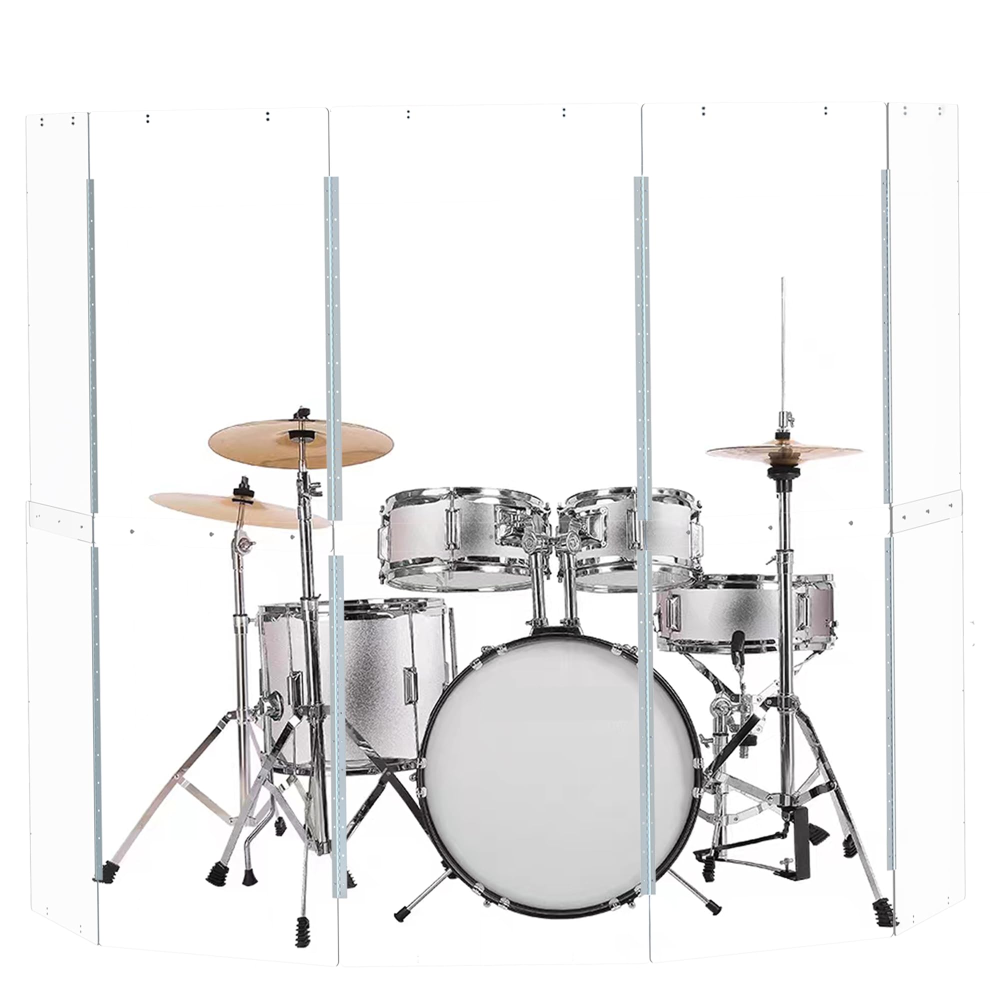 Portable Drum Shield 5-Panels 2ft x 5ft - Acrylic with Stainless Steel Hinges - Perfect for Churches, Home Practice, and Live Pe