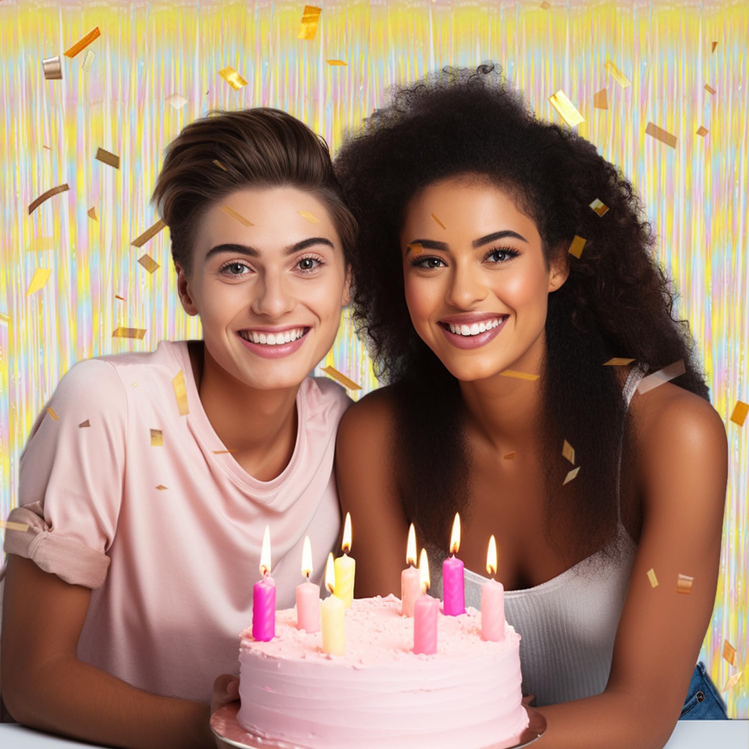 Decockrat 3 Pack Foil Fringe Backdrop   Pastelrainbow Shiny Tinsel Curtains For Party Decoration/Photo Booth Props   3.3X8.2 Ft