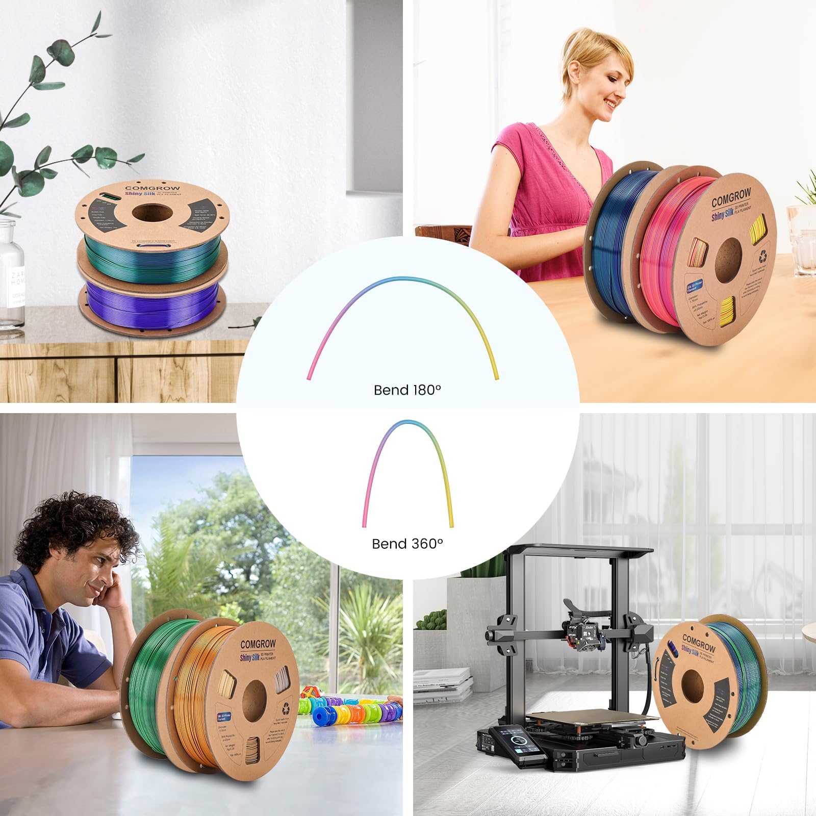 Comgrow Silk Pla 3D Printer Filament, Dual Color 2 In 1 Black And Red, 3D Printing Pla Filament 1.75Mm, Dimensional Accuracy +/