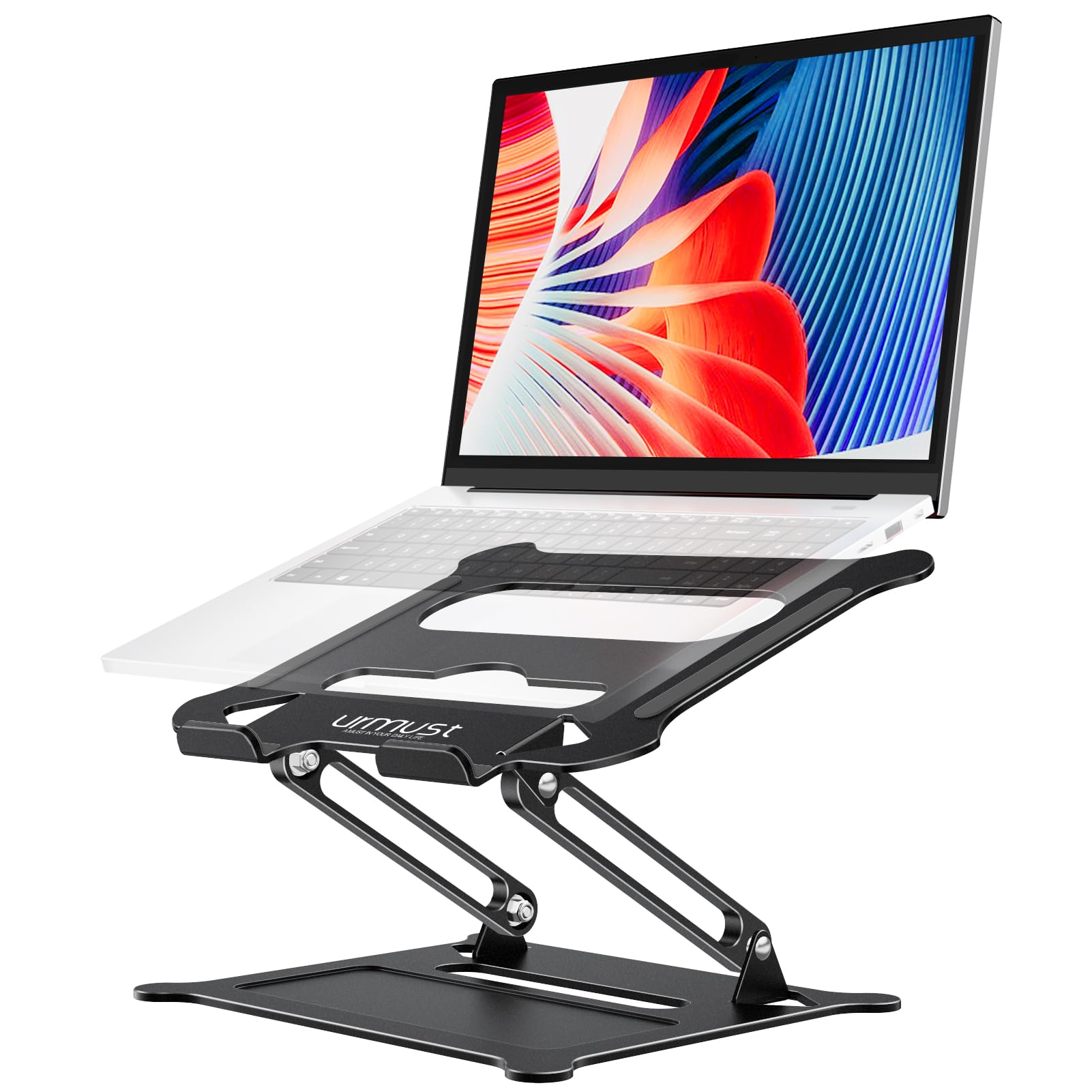 Urmust Laptop Notebook Stand Holder Adjustable Laptop Stand Portable Laptop Riser Compatible With Macbook Air Pro Hp Dell Xps Lenovo All Laptops 10 15.6'(Black)