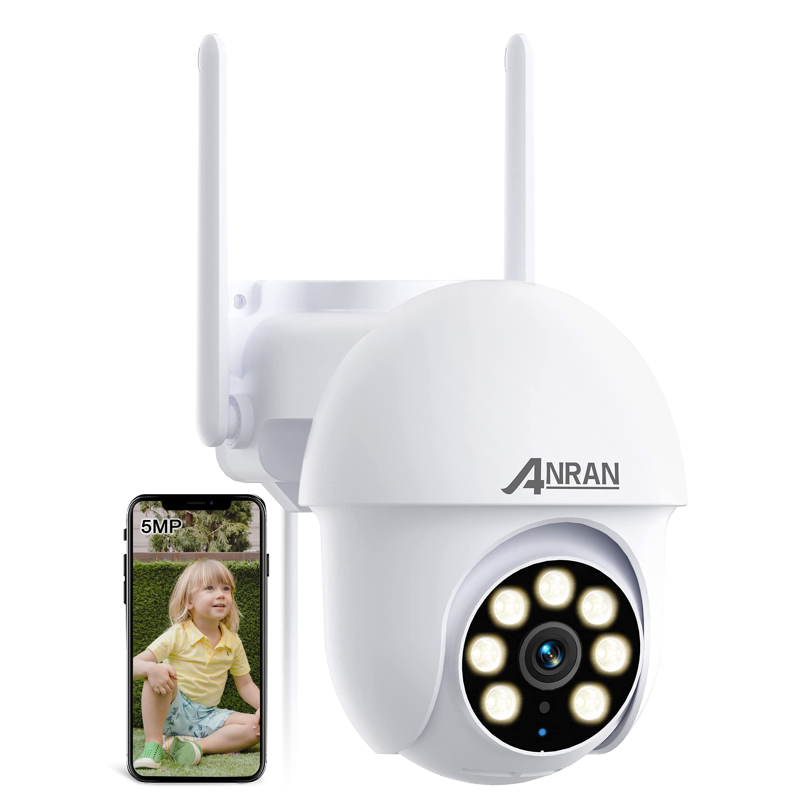 Anran 5Mp Ptz Security Camera Outdoor With 24/7 Automatic Tracking, 2.4G Wifi Wired Security Camera Outdoor With 360View, Color 