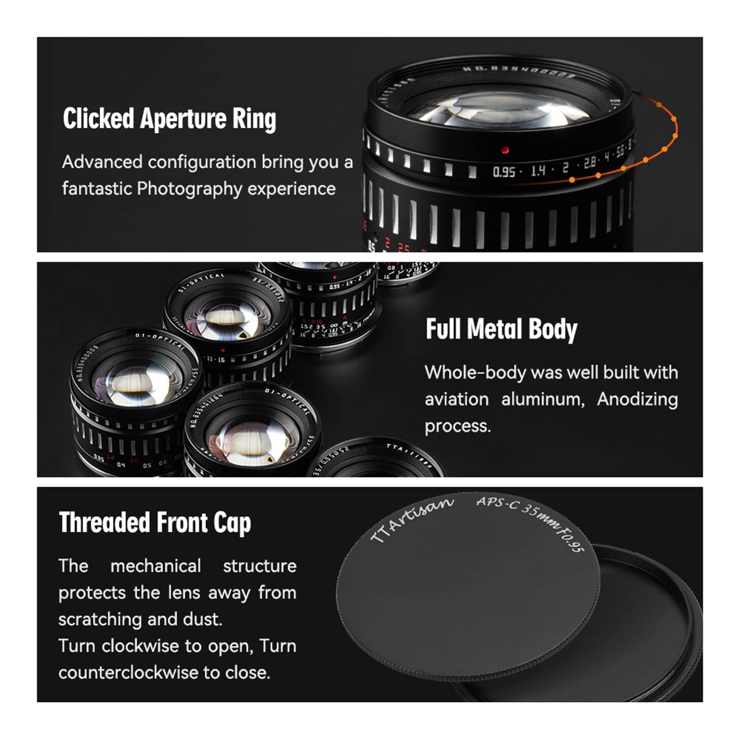 Ttartisan 35Mm F0.95 Manual Fixed Lens Aps C Larger Aperture Lenses For Sony E Mount Cameras A5000 A5100 A6000 A6100 A6300 A6400