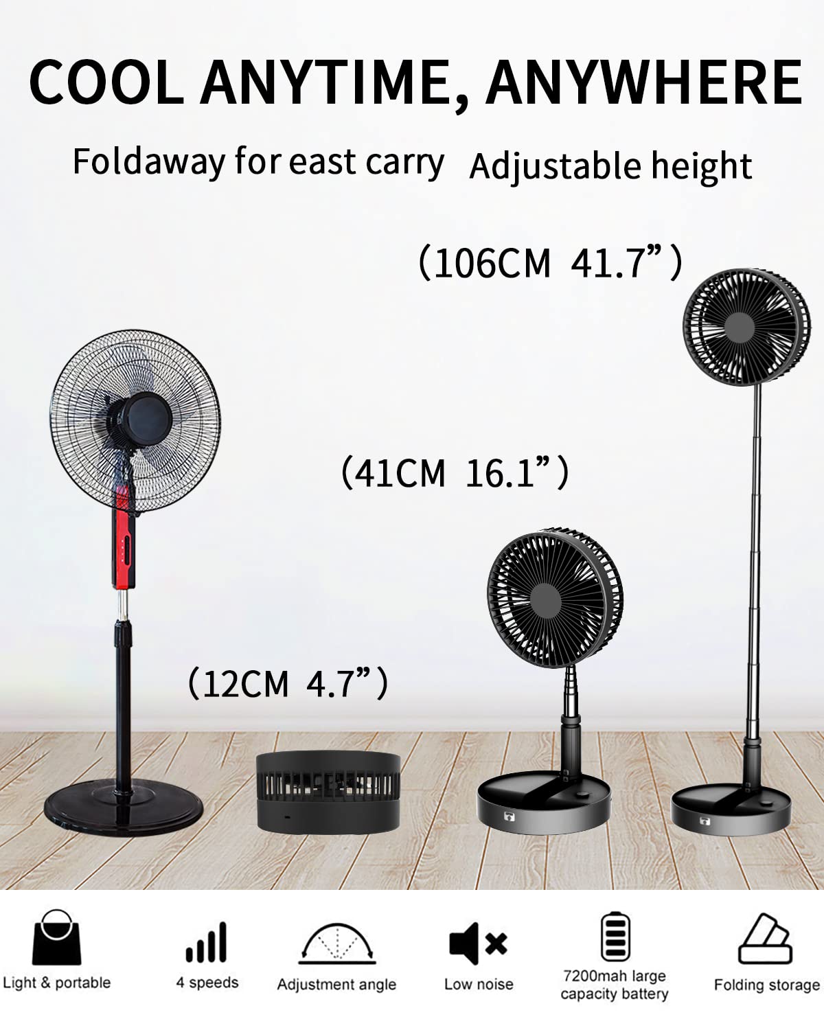 Un Unitedtime Desk Portable Fan, My Foldaway Travel Fan With Remote Control Timer, Battery Operated Or Usb Powered,Adjustable He