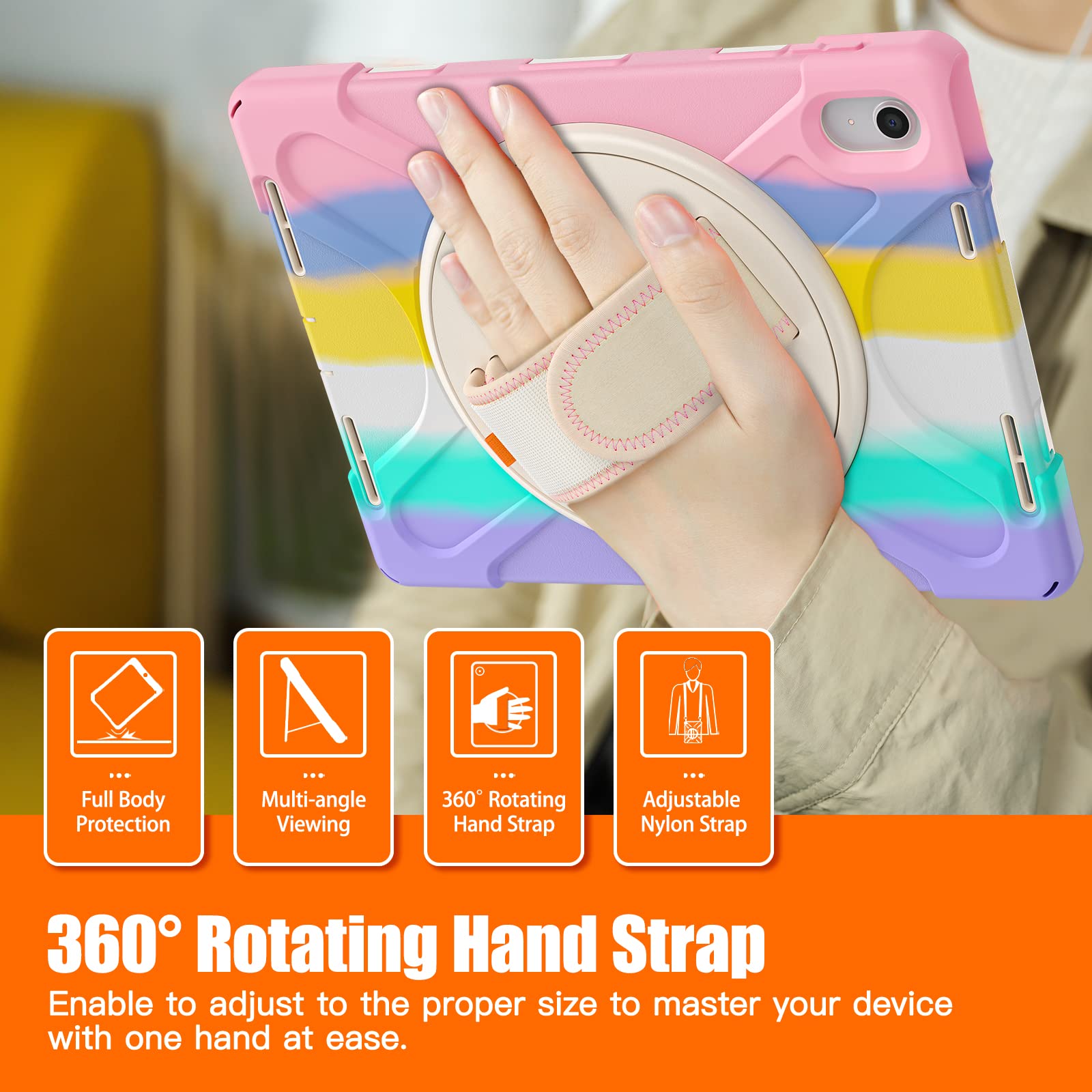 Tsqqst Case For Ipad 10Th Generation Case For Kids Girls Cute Pink 10.9 2022 | Kids Proof With Screen Protector | Strap For Car