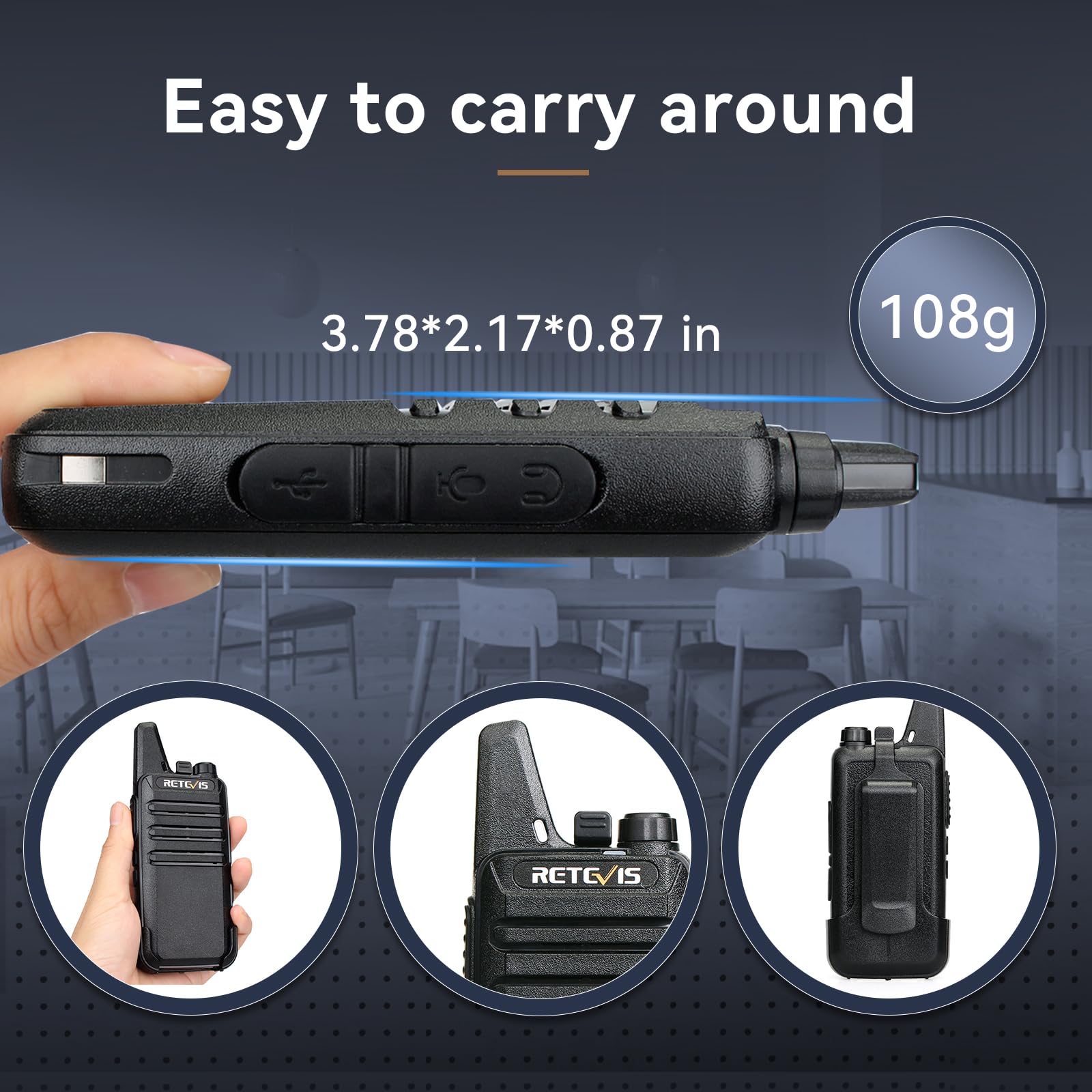 Retevis Rt22 Walkie Talkies Rechargeable,Long Range Two Way Radio,2 Way Radio For Adults, Handsfree Vox Mini, For Business Office School Church Restaurant Retail(Black,10 Pack)