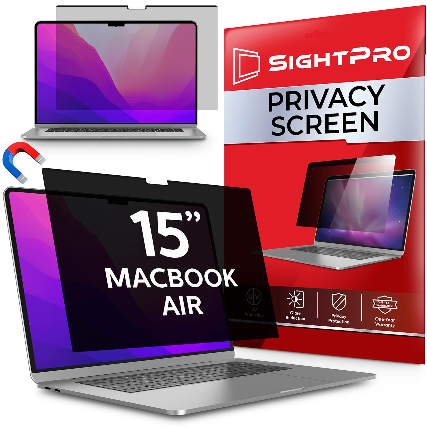 Sightpro Magnetic Privacy Screen For Macbook Air 15 Inch (2023 2024, M2, M3) Removable Laptop Privacy Filter Shield And Anti Gla