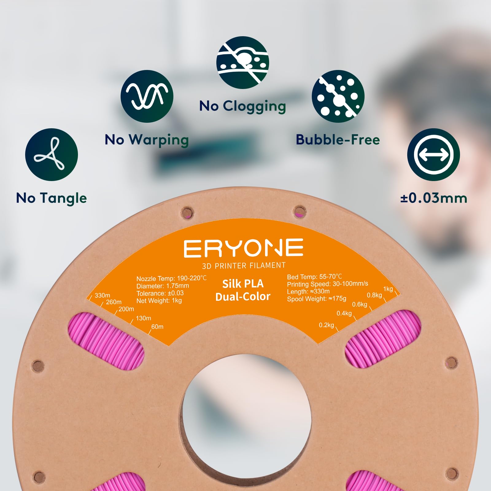 Eryone Silk Dual Color Filament Pla 3D Printer 1.75Mm +/  0.03Mm, Coextrusion Filament Pla Shiny Filament 1Kg(2.2Lbs), Rose Red&