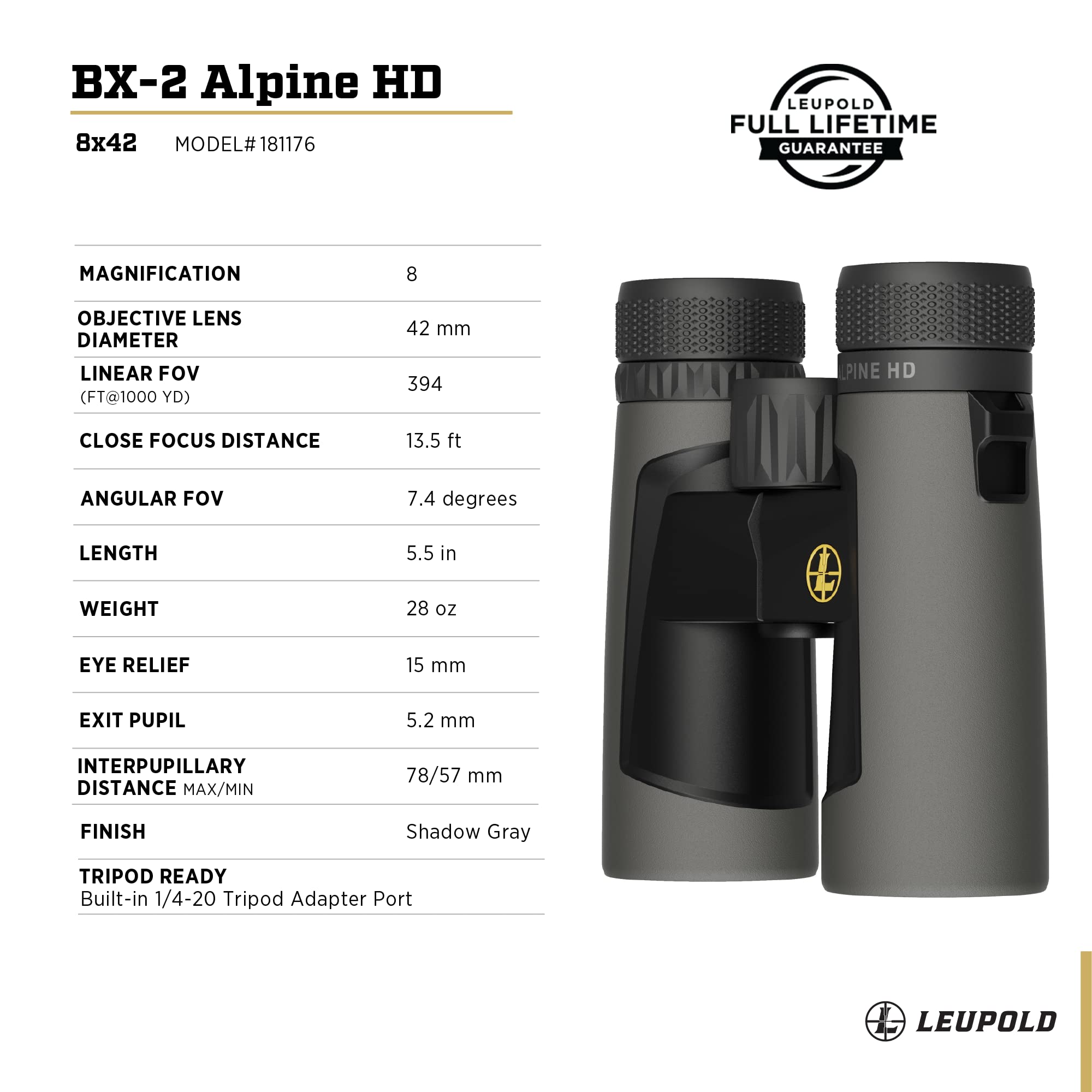 Leupold Bx-2 Alpine Hd Binoculars, 8X42Mm (181176)