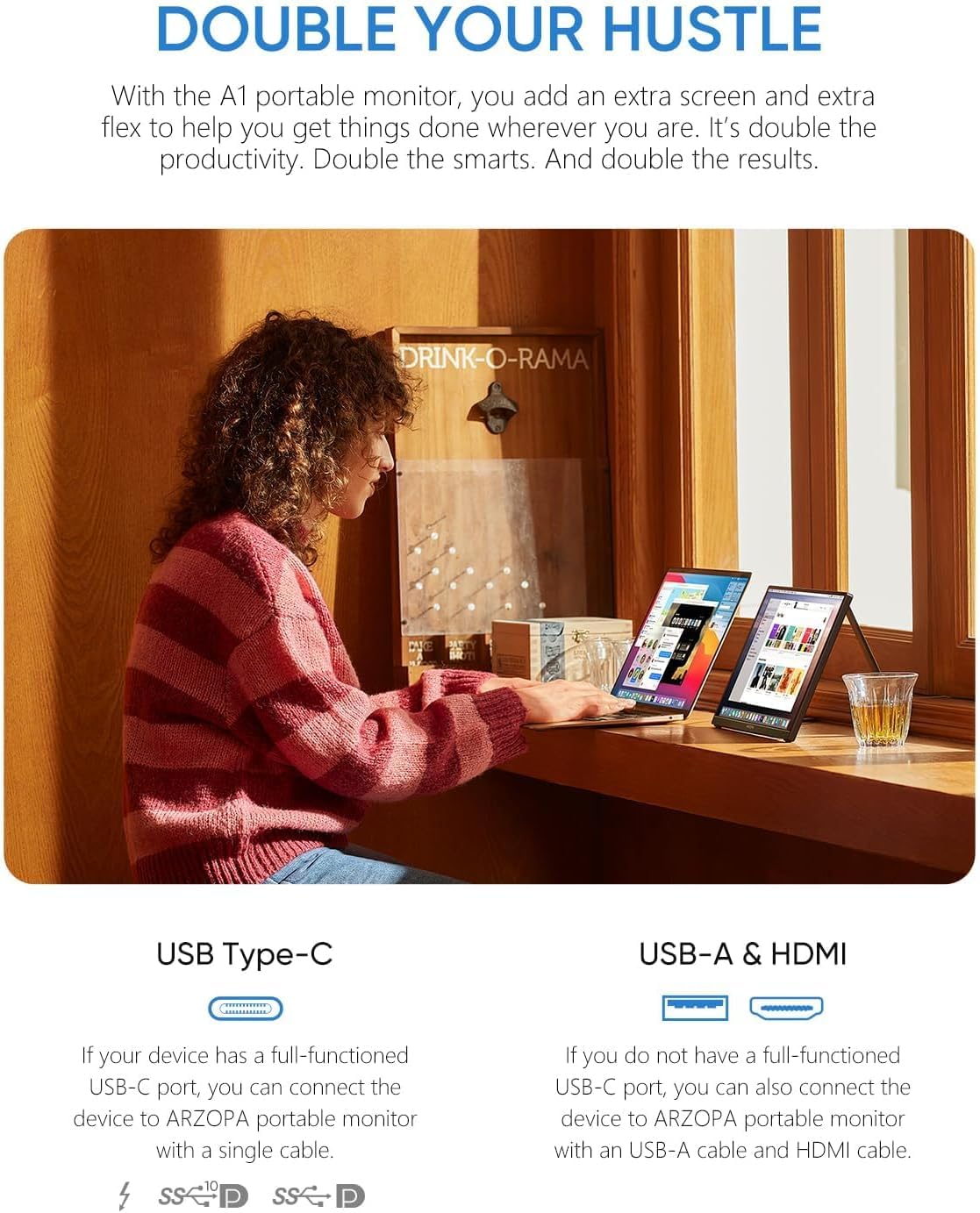 Arzopa Portable Monitor 15.6'' Fhd 1080P   Ultra Slim Portable Laptop Monitor With Kickstand   Ips Display For Pc, Mac, Phone, X