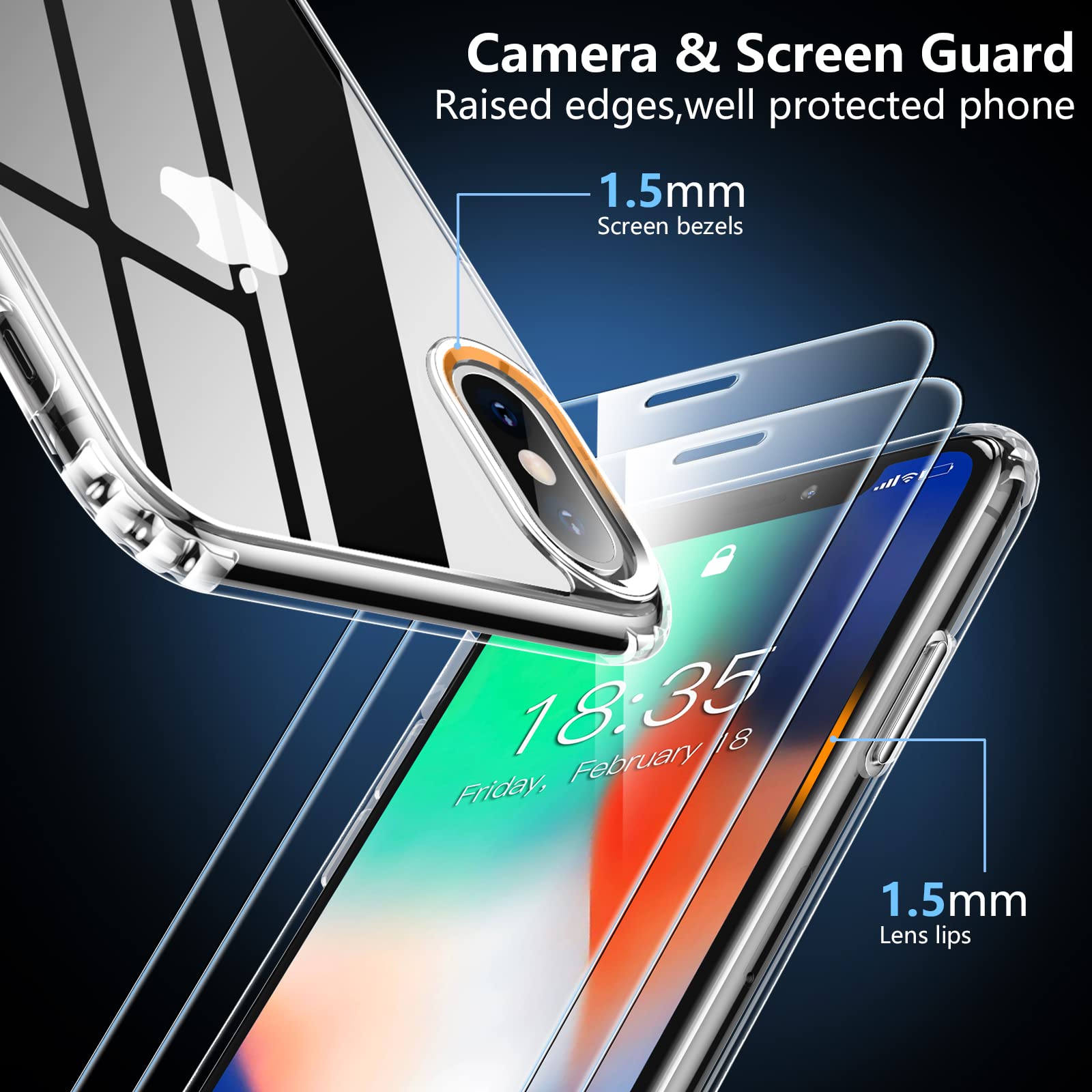 Spidercase For Iphone X Case/Iphone Xs Case, [Crystal Clear Not Yellowing] [Military Grade Drop Protection] [2 Pcs Tempered Glas